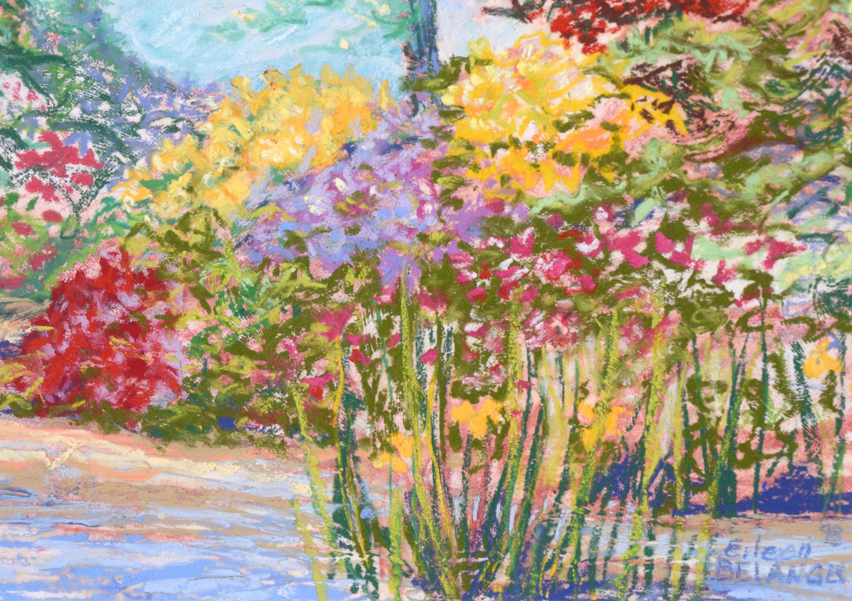 Over the Pastel Garden Wall - New England - Original Oil Pastel on Paper 1998 For Sale 1