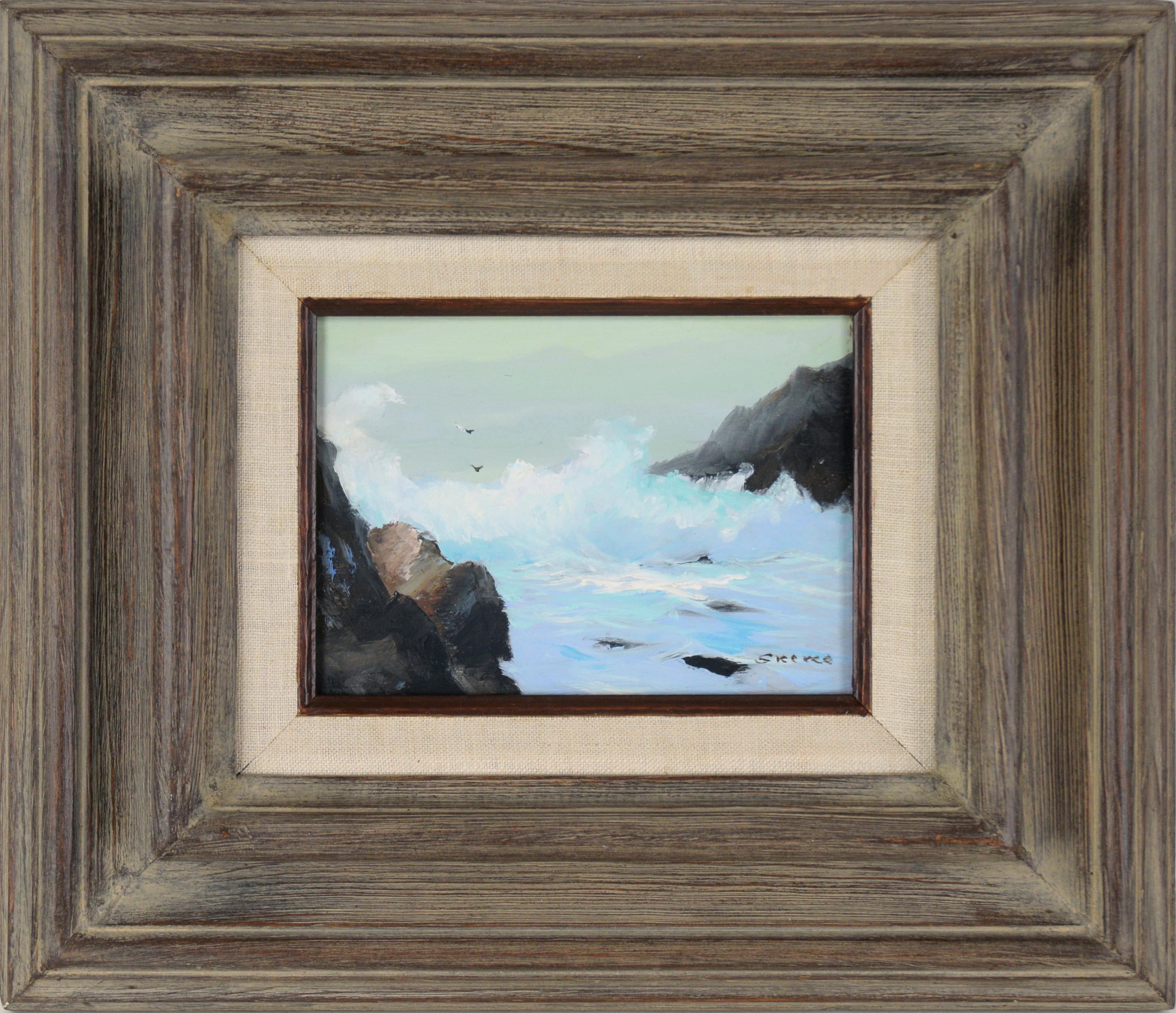 Stephen John Skerce Landscape Art - Crashing Waves - Big Sur Coastal Cove Original Oil on Masonite