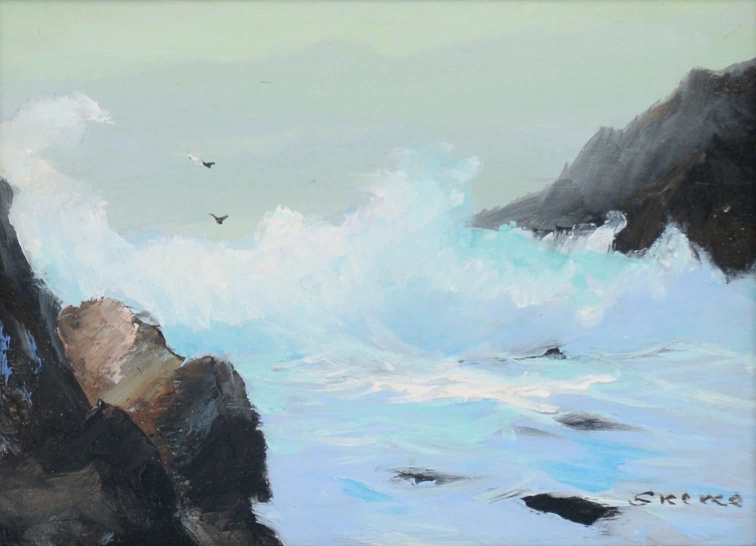 Crashing Waves - Big Sur Coastal Cove Original Oil on Masonite - Art by Stephen John Skerce