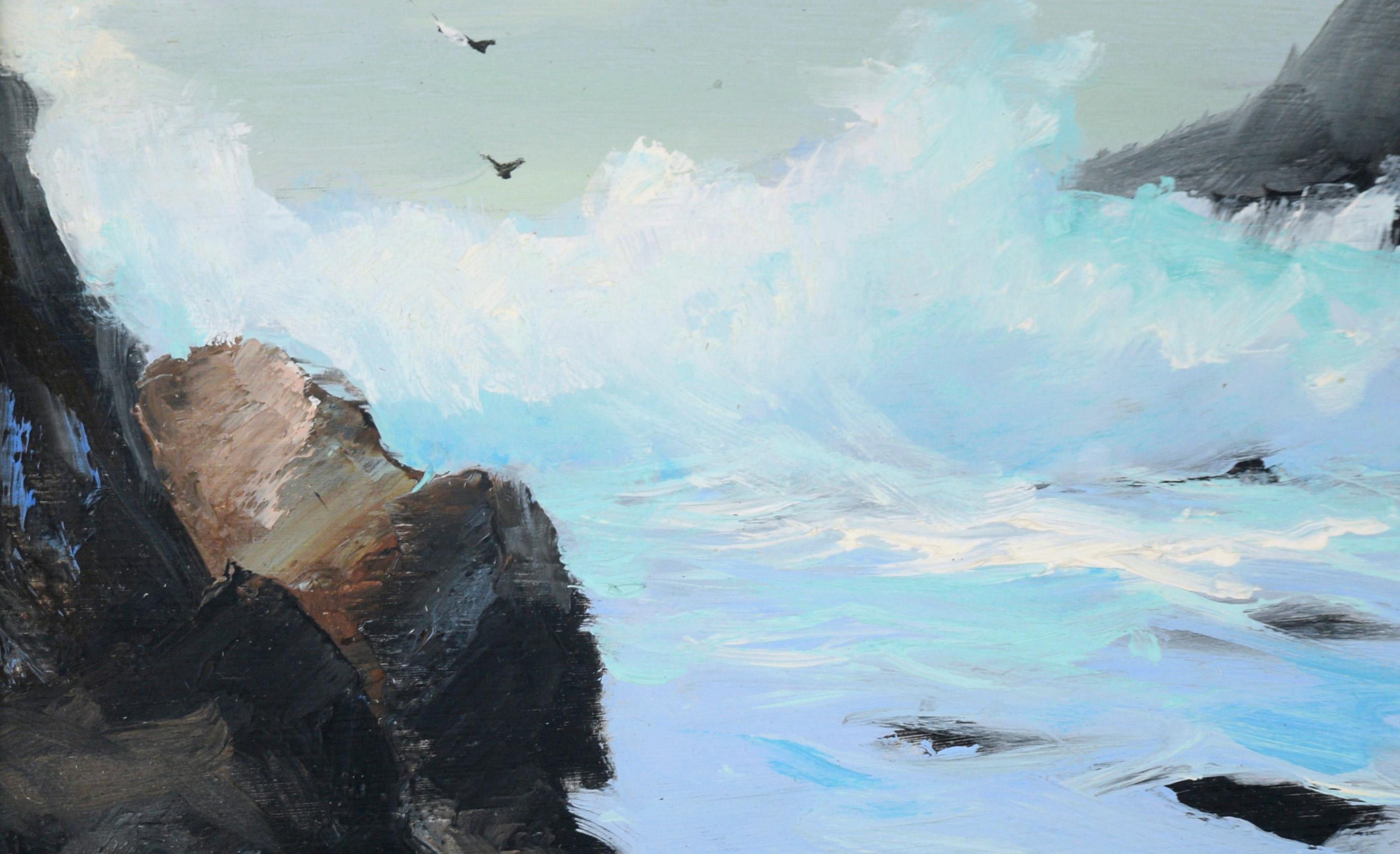 Crashing Waves - Big Sur Coastal Cove Original Ölgemälde auf Masonit im Angebot 1
