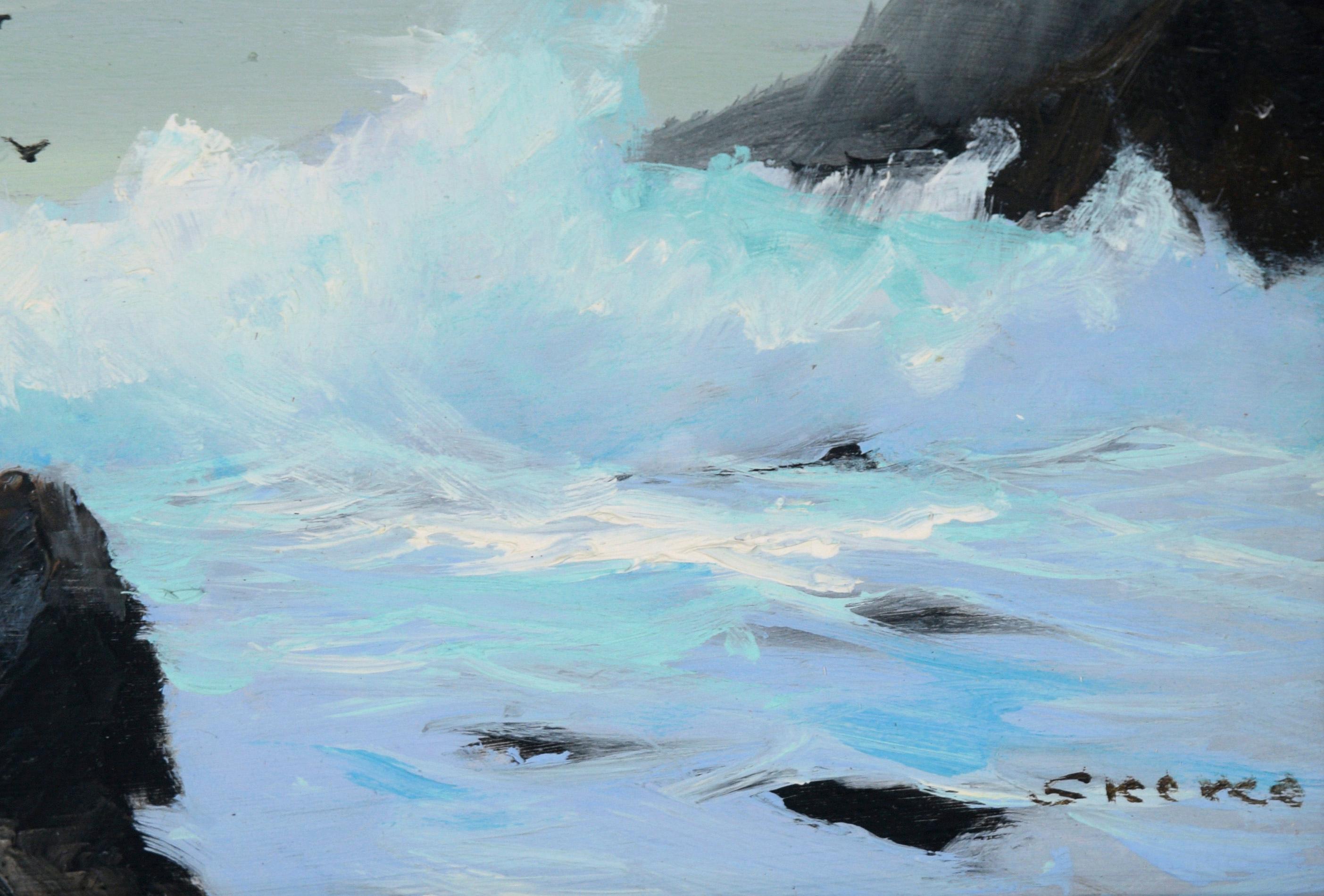 Crashing Waves - Big Sur Coastal Cove Original Oil on Masonite For Sale 2