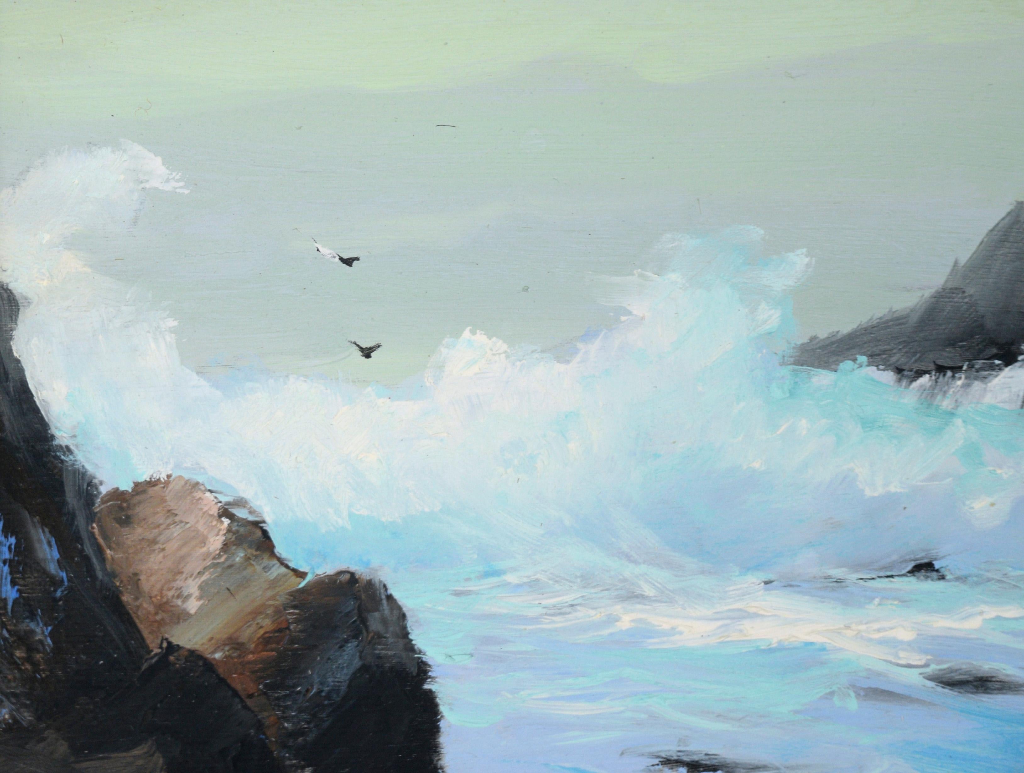 Crashing Waves - Big Sur Coastal Cove Original Ölgemälde auf Masonit (Amerikanischer Impressionismus), Art, von Stephen John Skerce