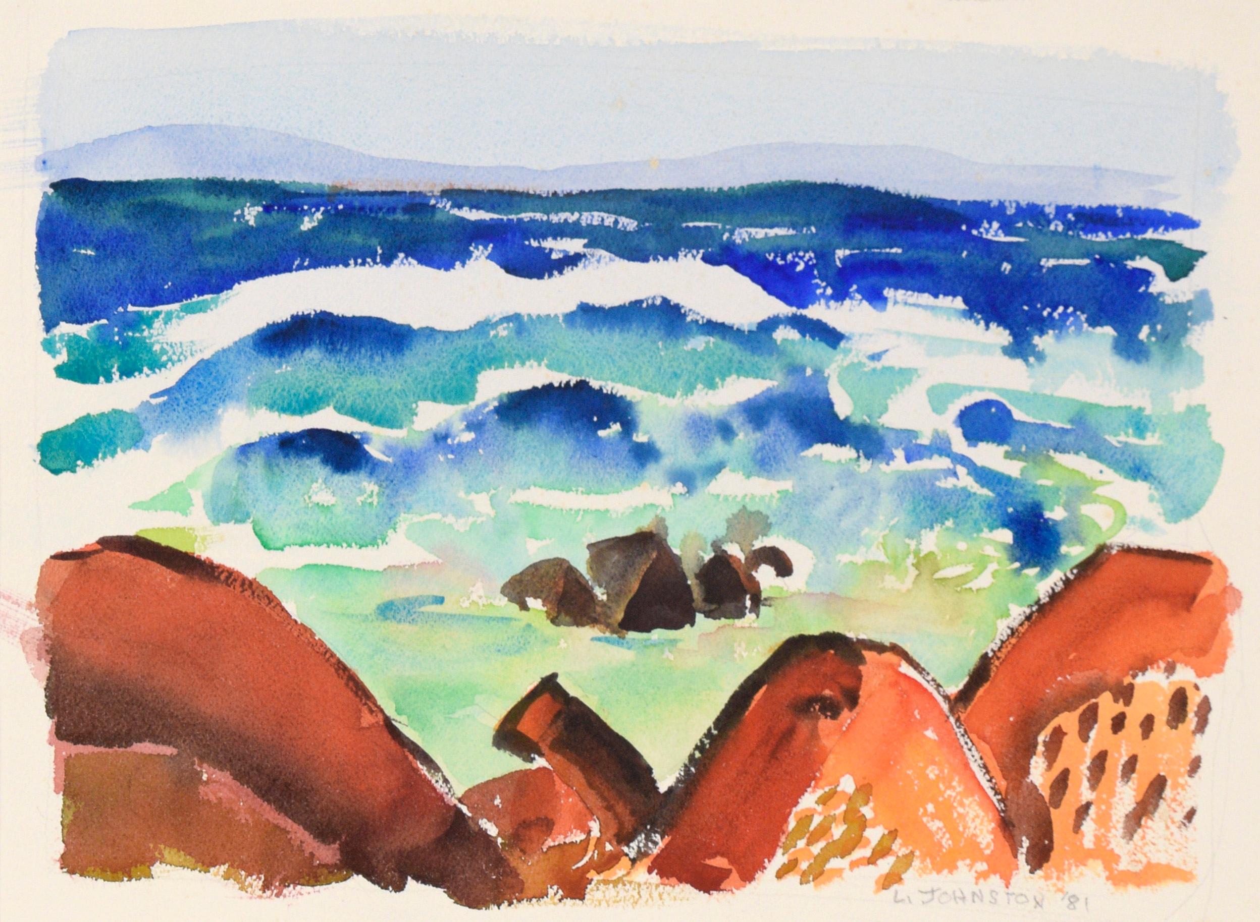 Kalifornische modernistische Meereslandschaft des 20. Jahrhunderts in Aquarell auf Papier – Art von Lucile Marie Johnston