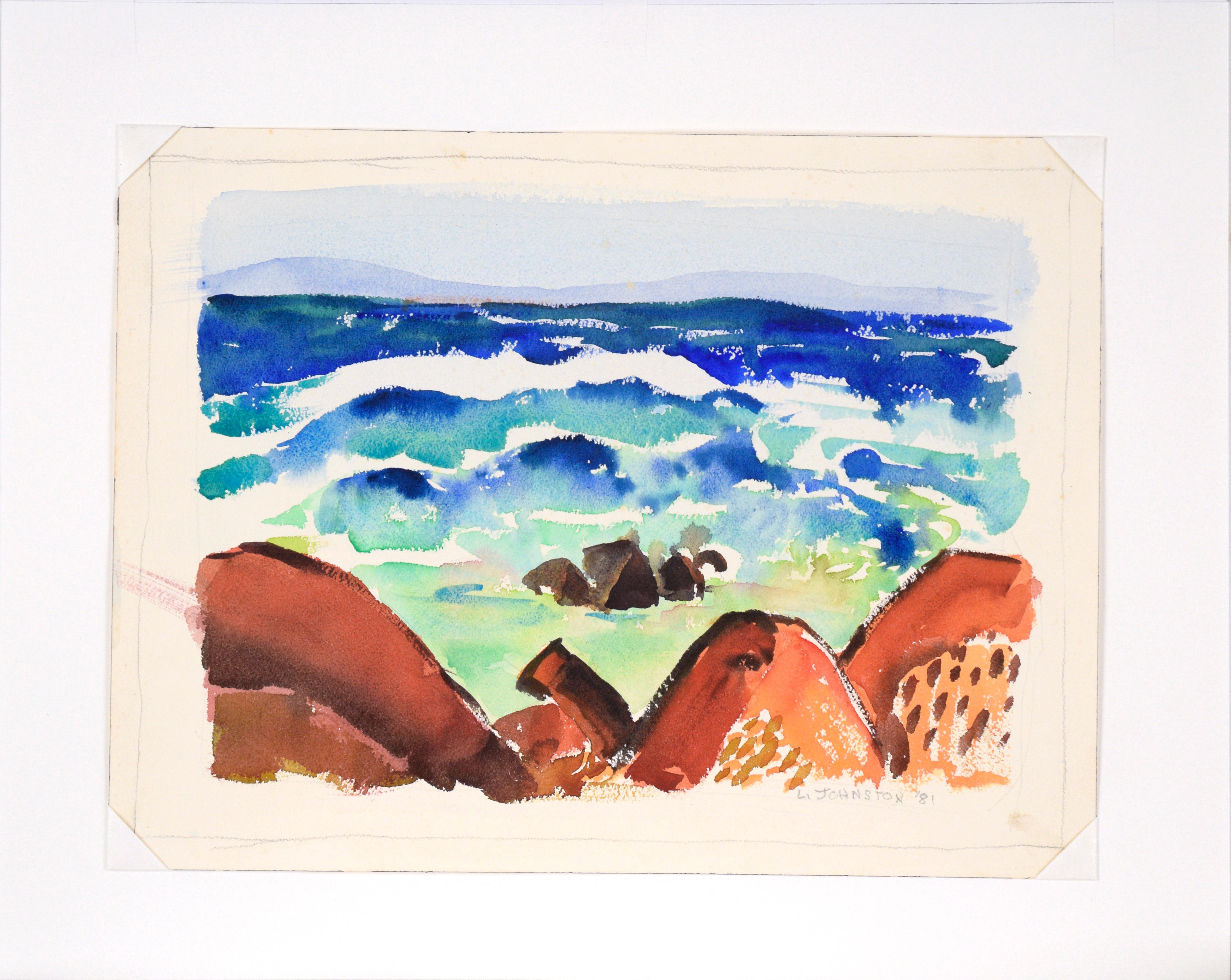 20th Century California Modernist Seascape in Watercolor on Paper For Sale 4