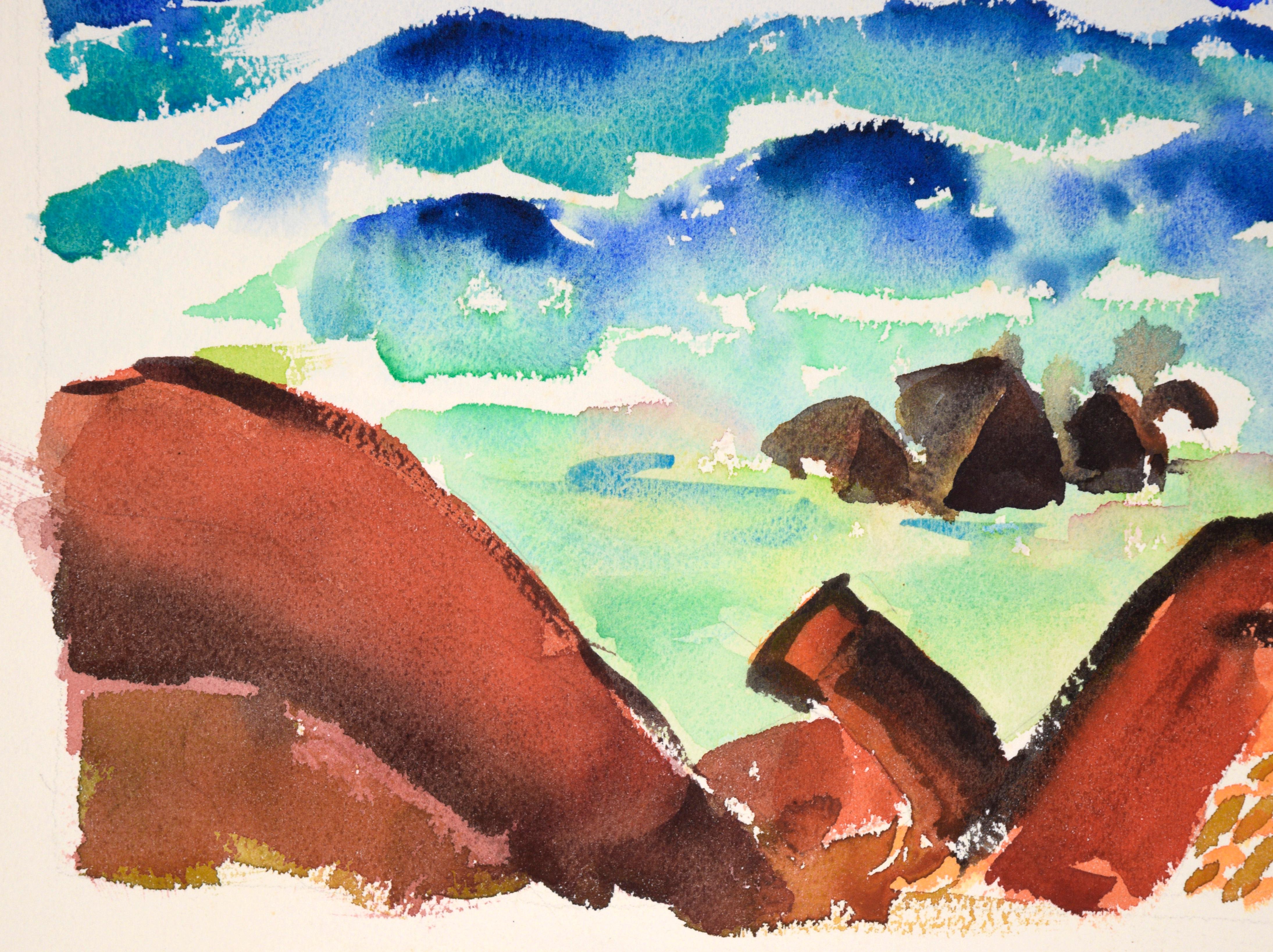 20th Century California Modernist Seascape in Watercolor on Paper For Sale 1