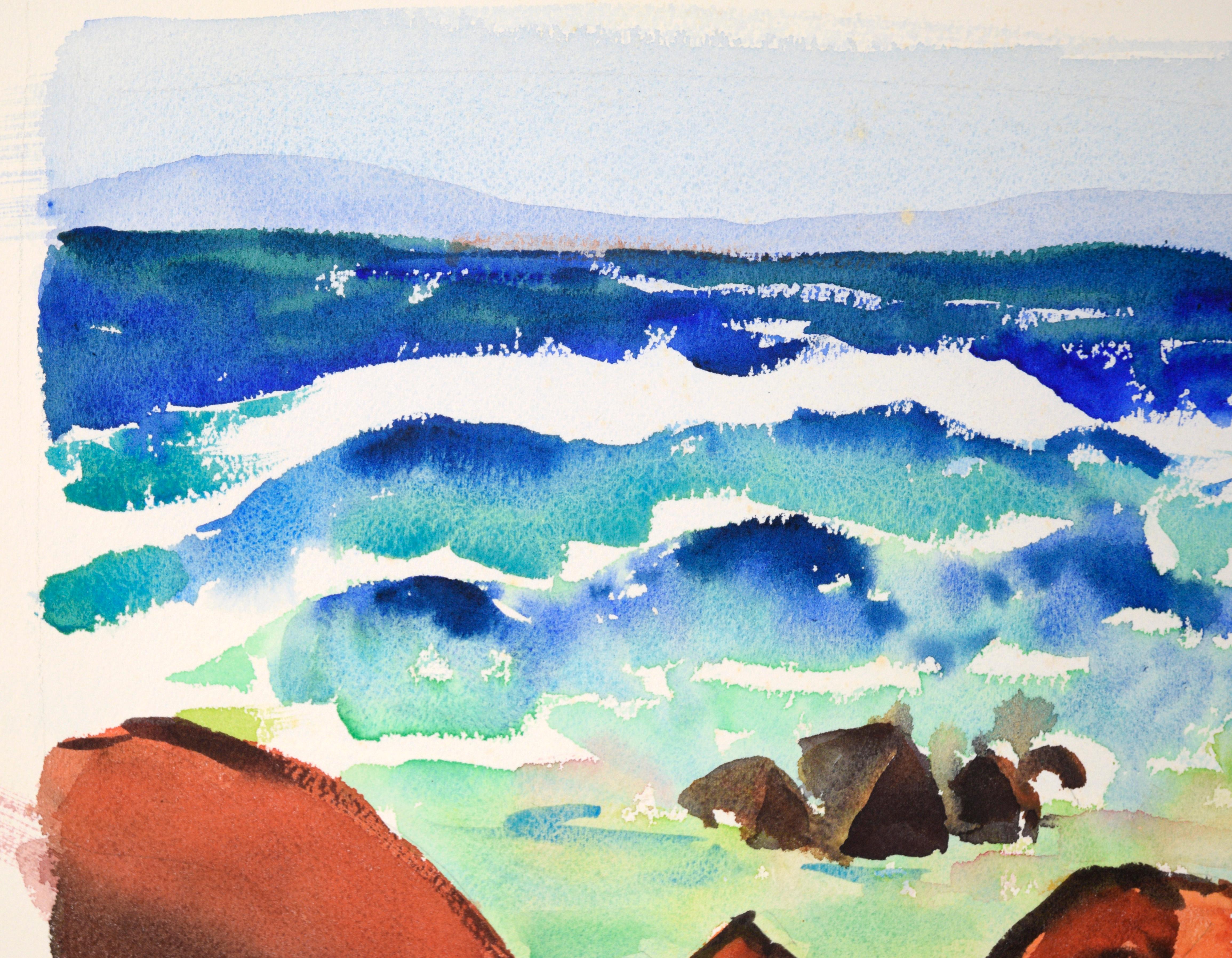 Kalifornische modernistische Meereslandschaft des 20. Jahrhunderts in Aquarell auf Papier (Amerikanischer Impressionismus), Art, von Lucile Marie Johnston