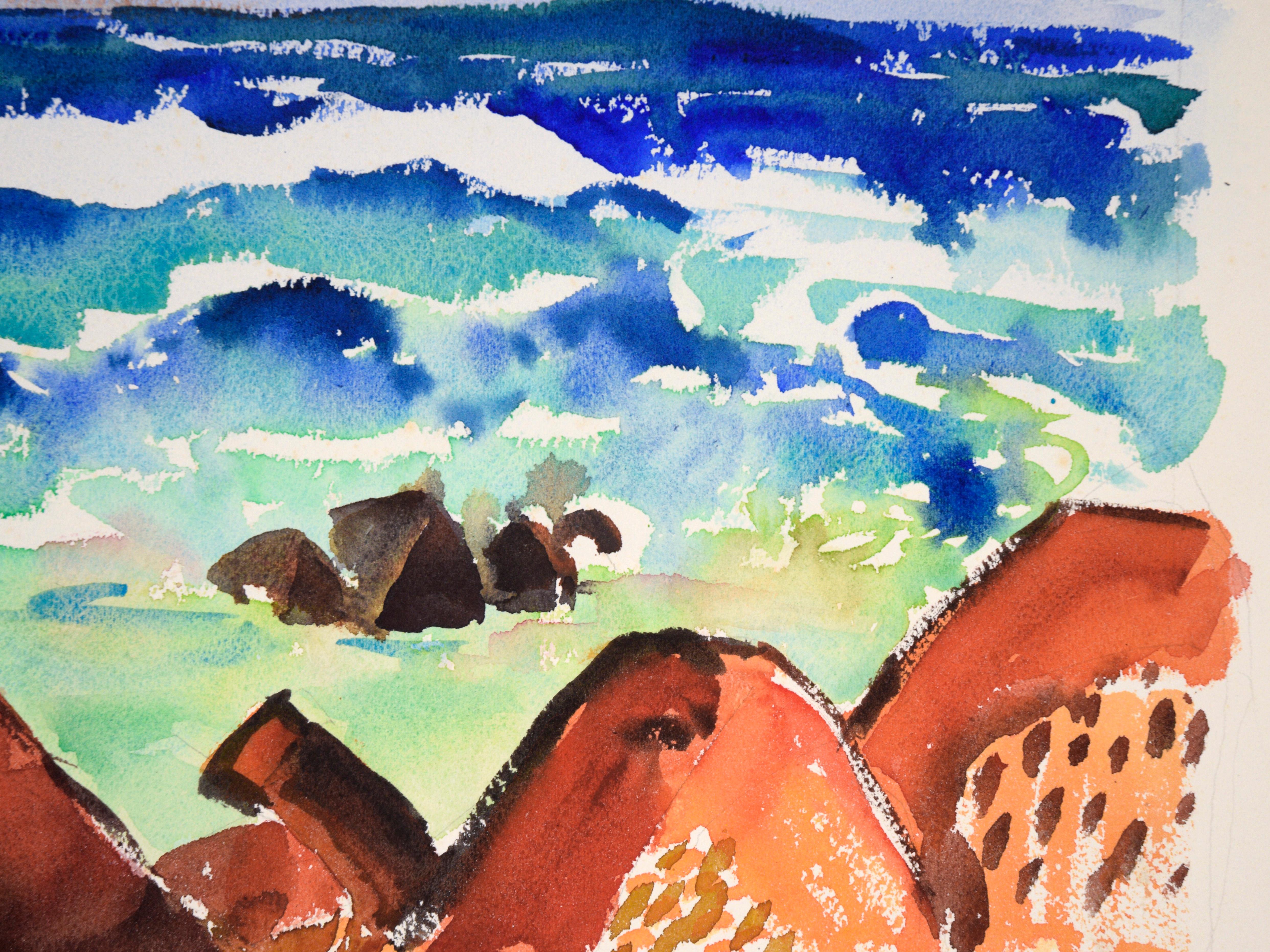 20th Century California Modernist Seascape in Watercolor on Paper For Sale 2