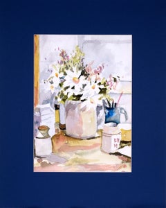 Vintage "Afternoon Daisies" - Modernist Still Life Original in Watercolor on Paper