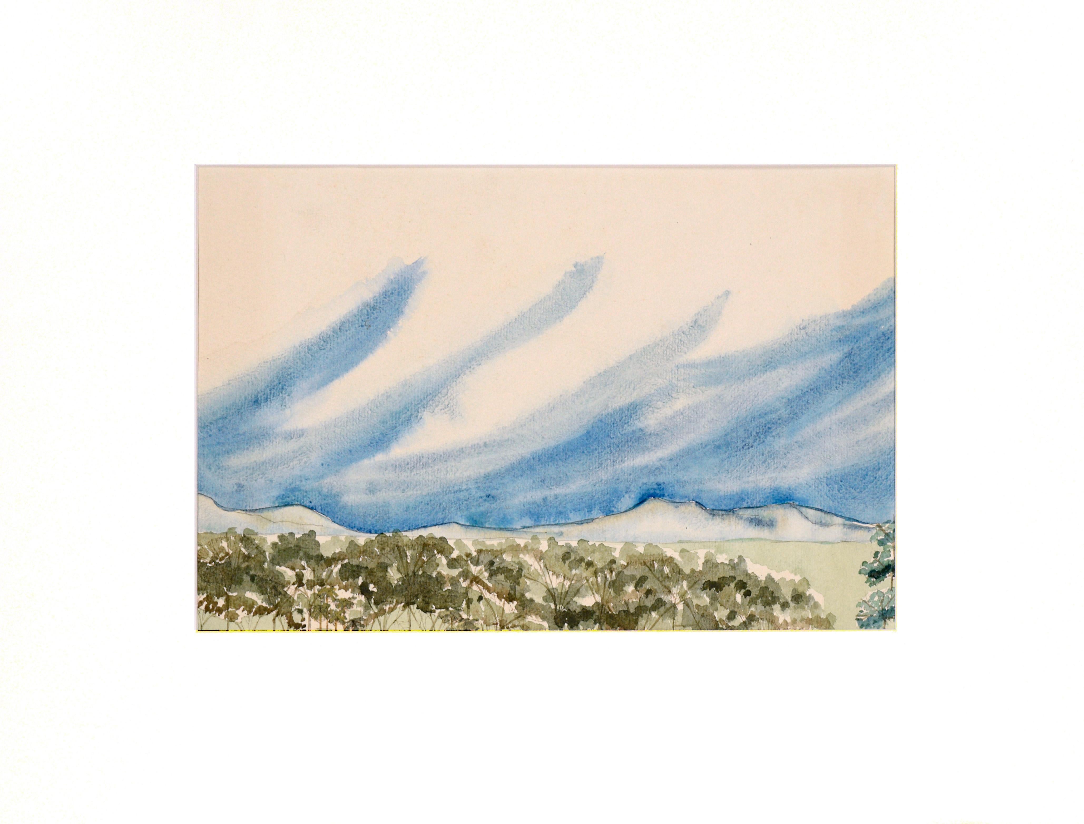 Unknown Landscape Art – „Big Sky Country“ – Landschaft, Original in Aquarell auf Papier