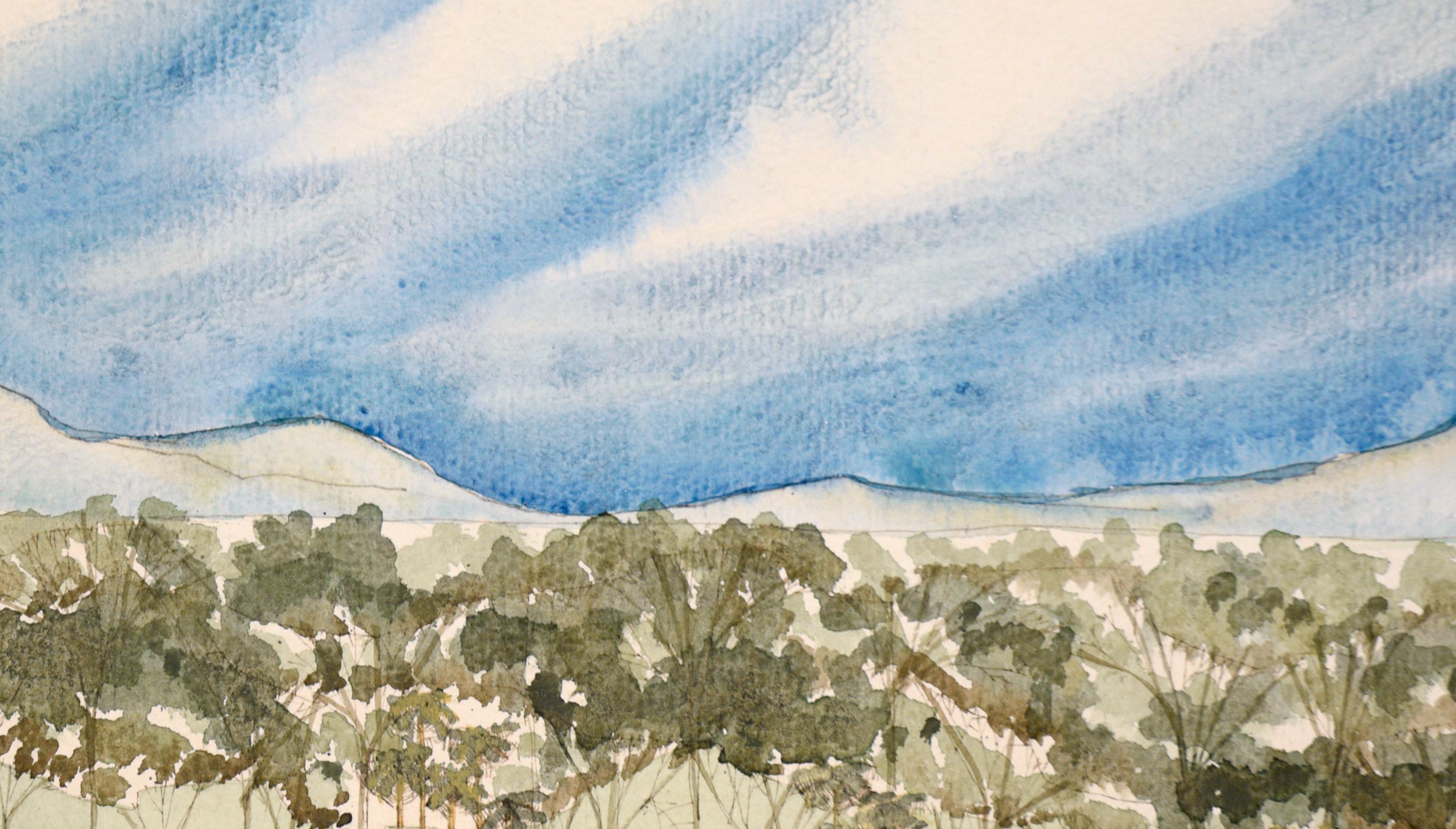 „Big Sky Country“ – Landschaft, Original in Aquarell auf Papier (Impressionismus), Art, von Unknown