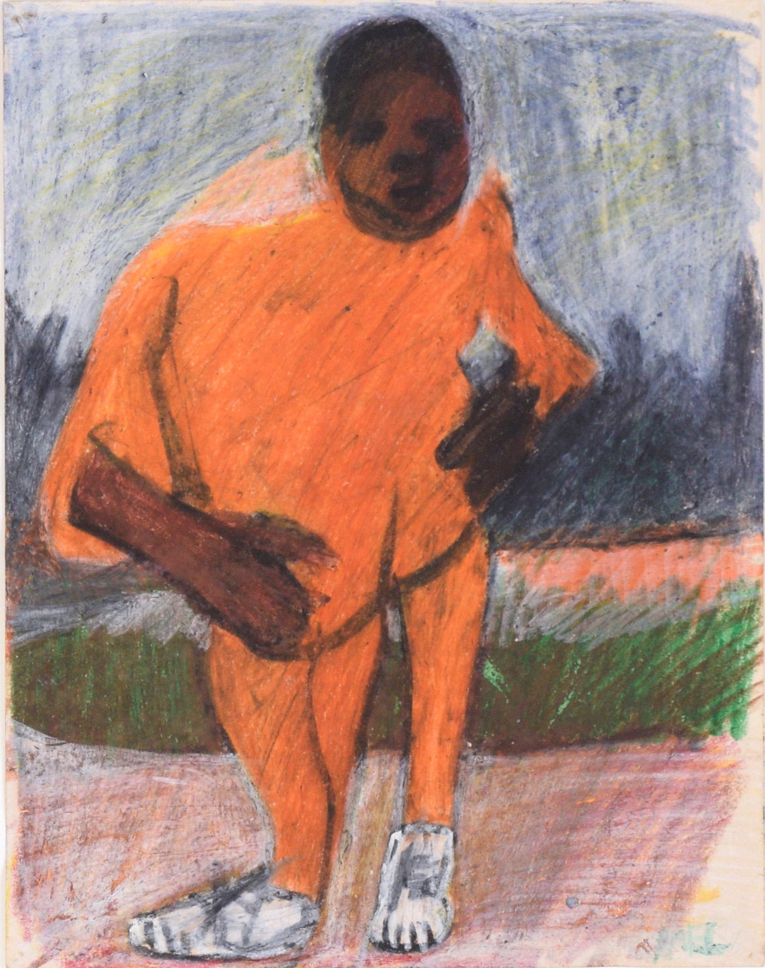 Track Star – Figuratives Porträt eines afroamerikanischen Mannes in Pastell auf Papier – Art von Unknown