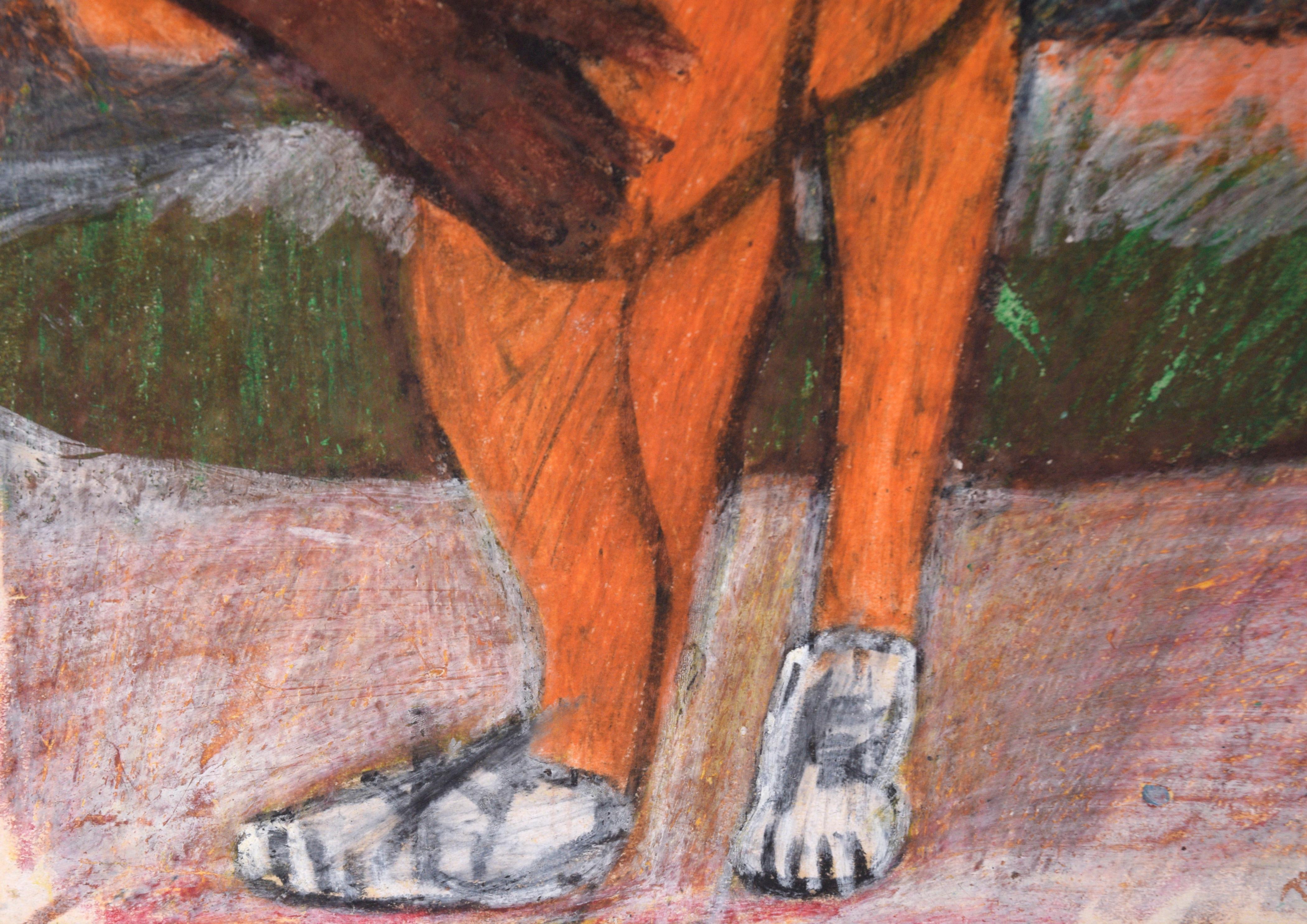 Track Star - Retrato figurativo de un hombre afroamericano en pastel sobre papel en venta 2