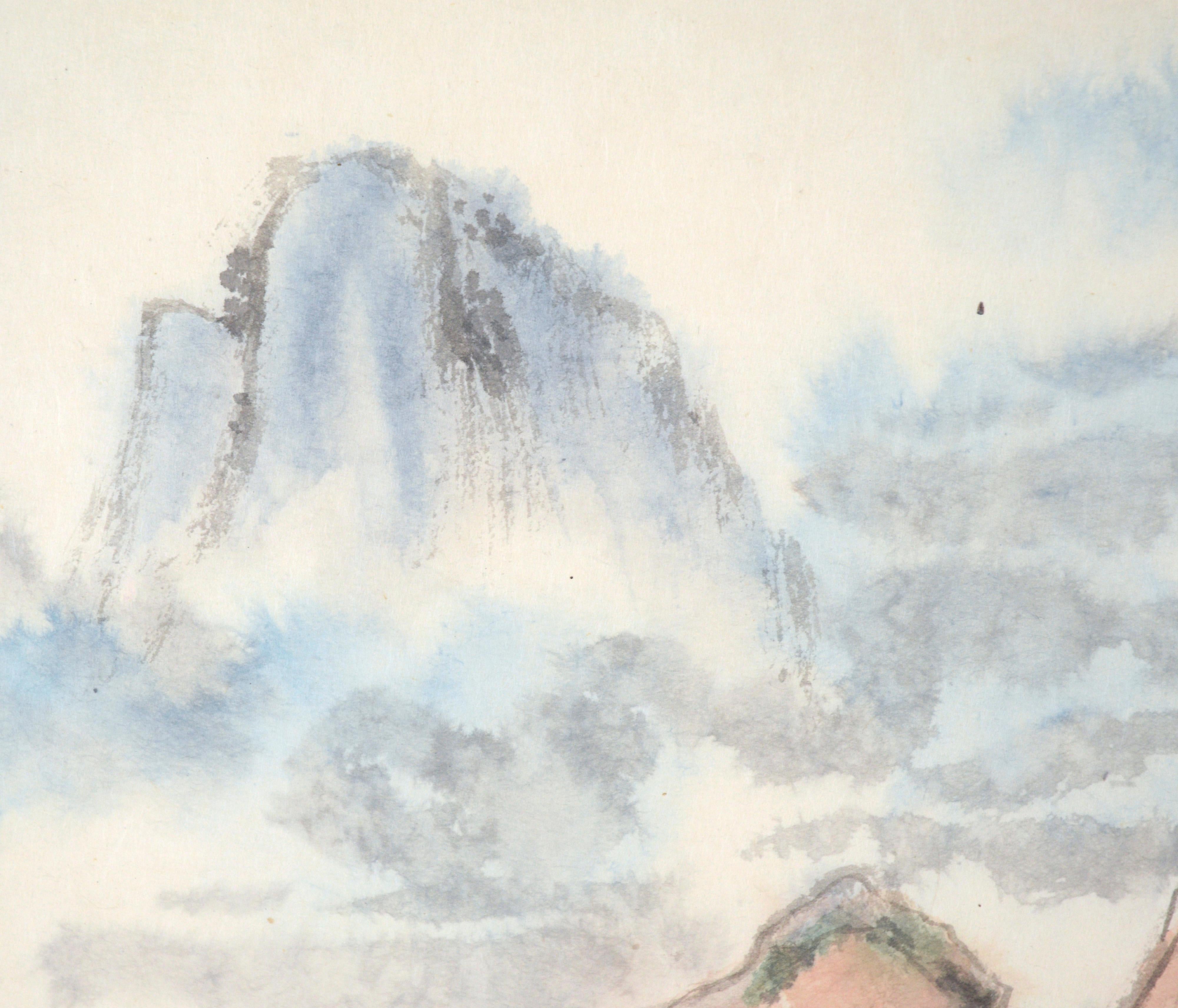 Spring Rain - Vertical Chinese Landscape with Waterfalls and Mountains - Qing Art by Unknown