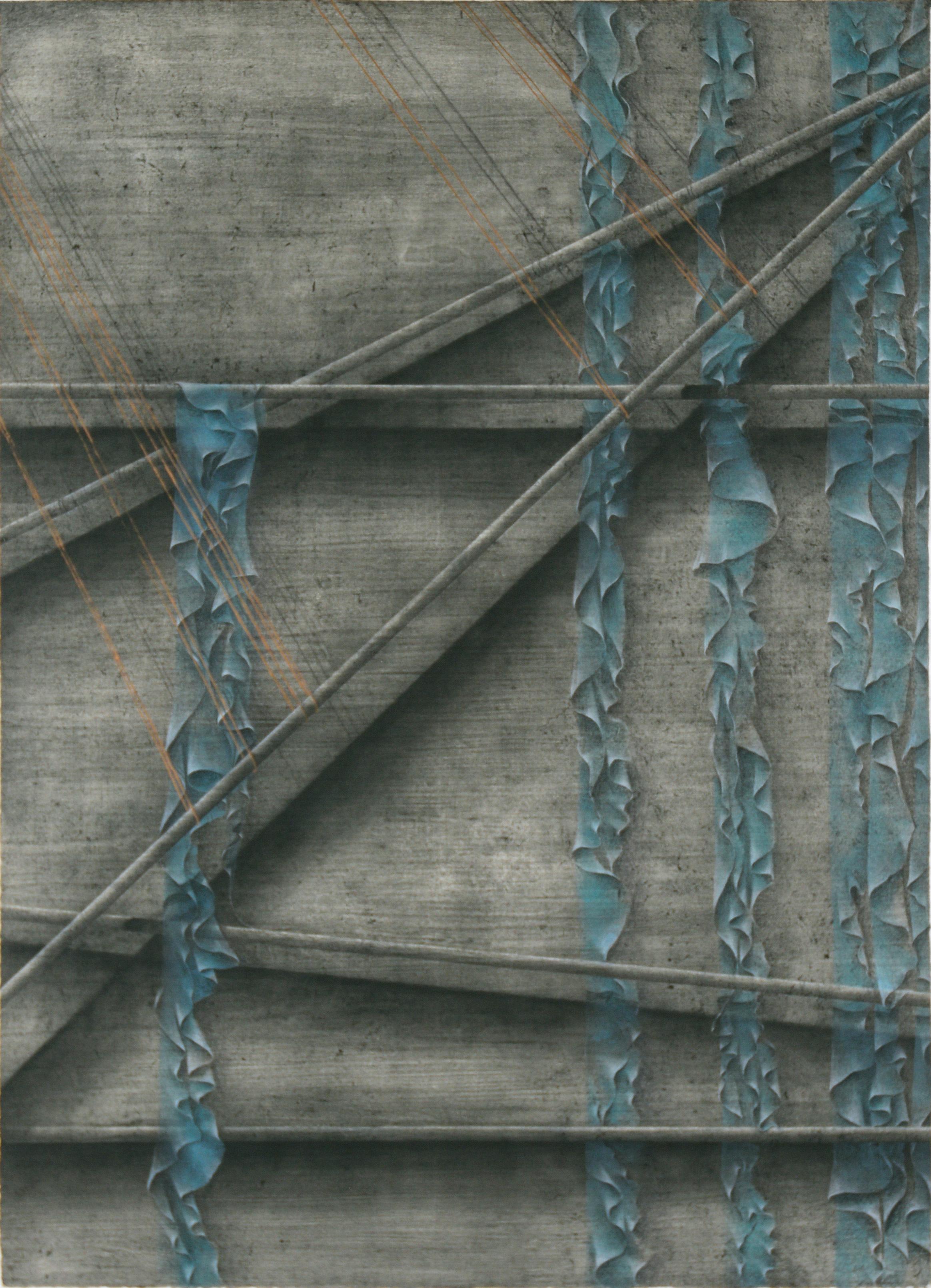 Teal Ribbons and Copper Thread - Photorealistic Drawing on Collotype  - Art by Patricia A Pearce