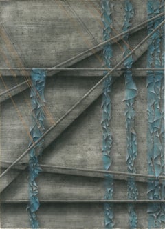 Vintage Teal Ribbons and Copper Thread - Photorealistic Drawing on Collotype 