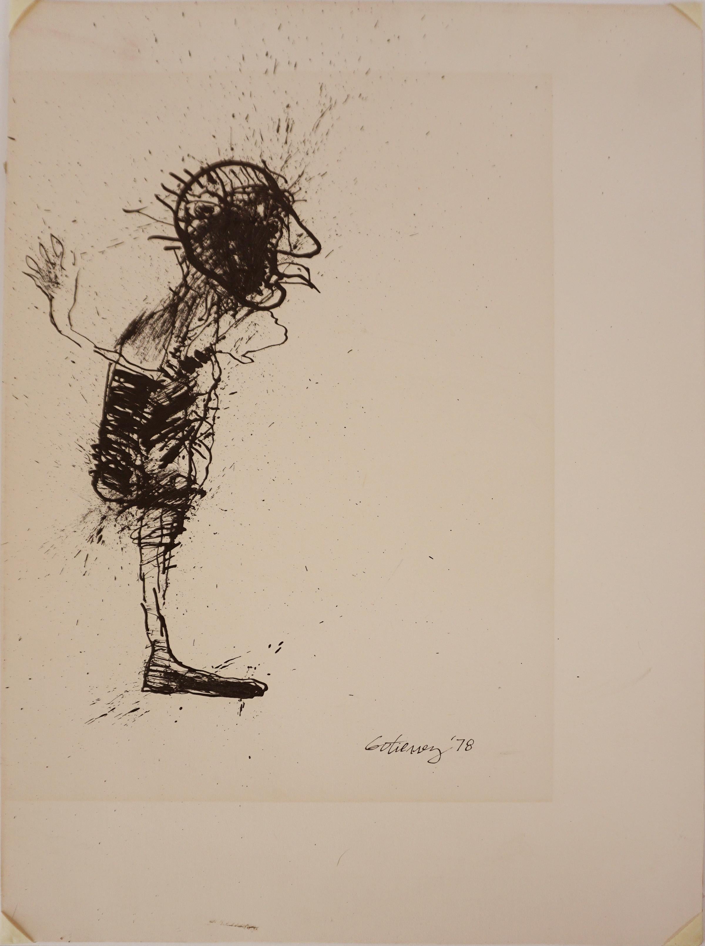 Vintage Abstracted Expressionist Figurative Ink Drawing -- 