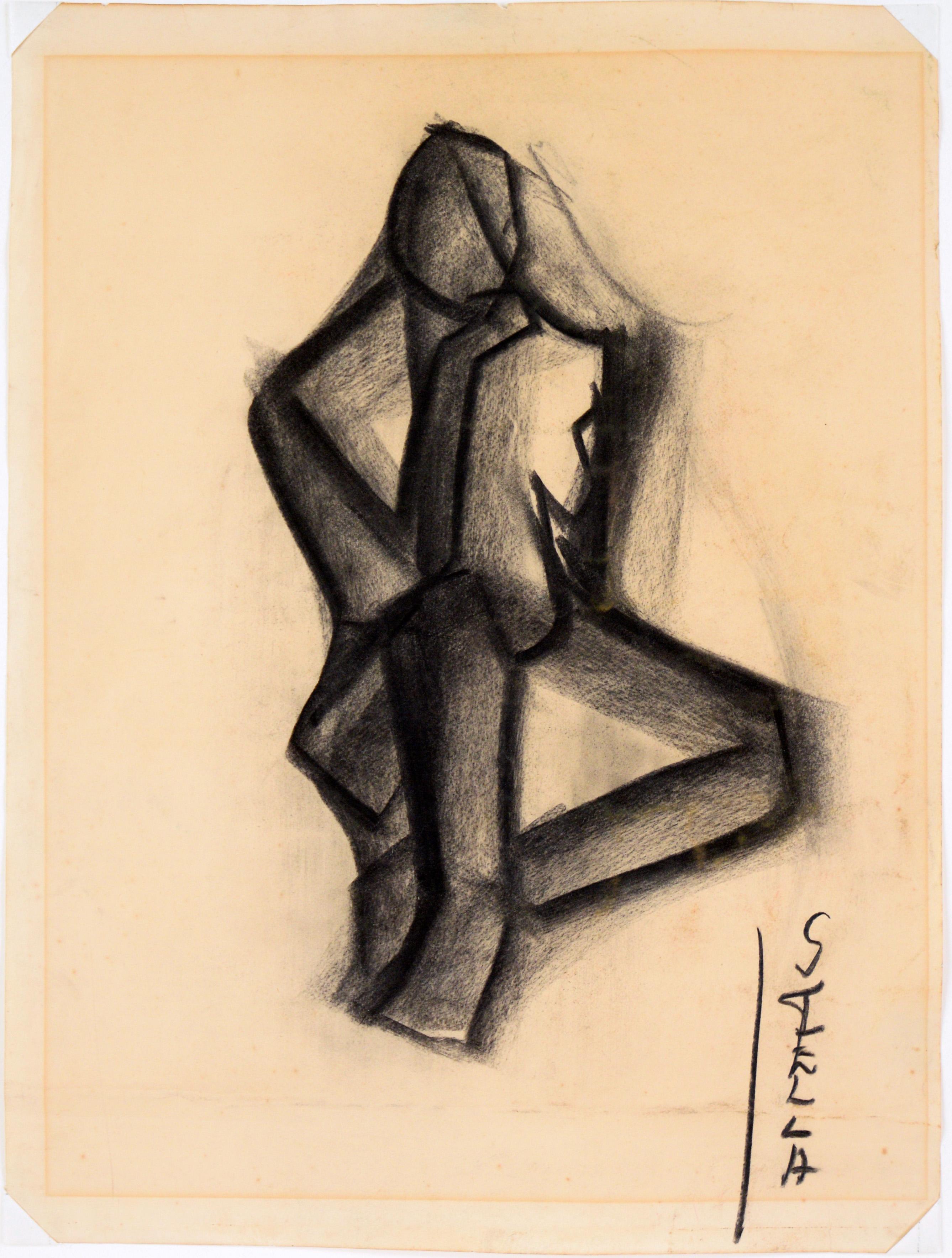 Cubist Charcoal Figure Drawing on Paper For Sale 3