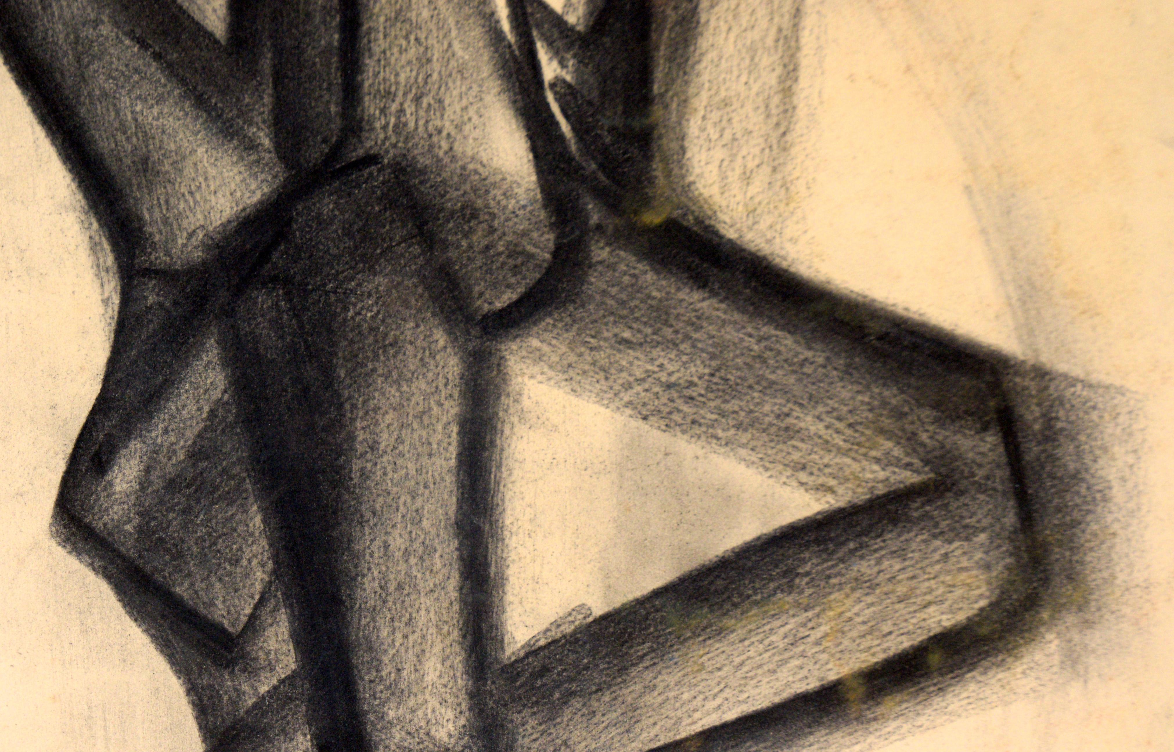 Cubist Charcoal Figure Drawing on Paper For Sale 1