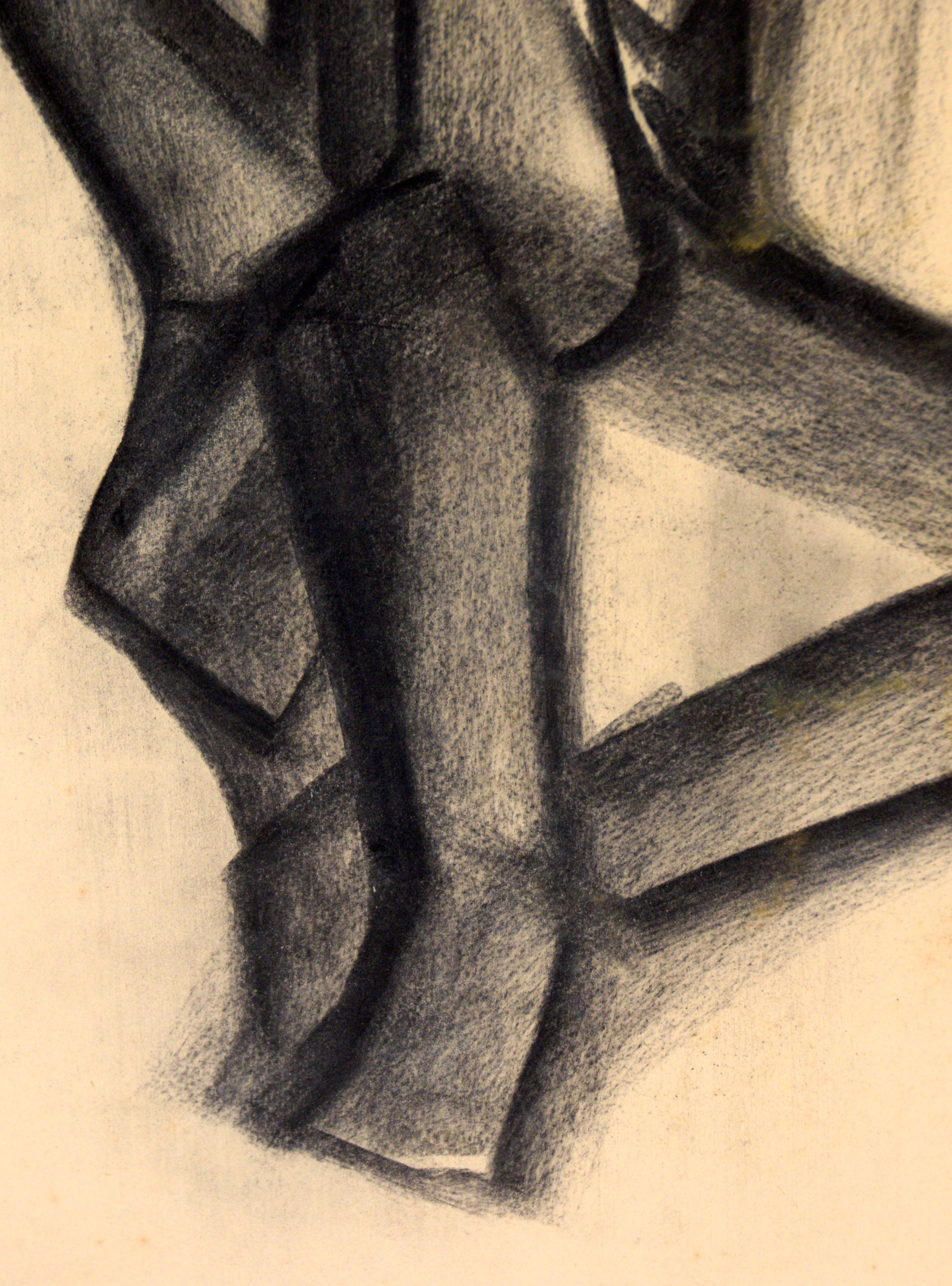 Kubistische Holzkohle-Figur-Zeichnung auf Papier (Kubismus), Art, von Unknown