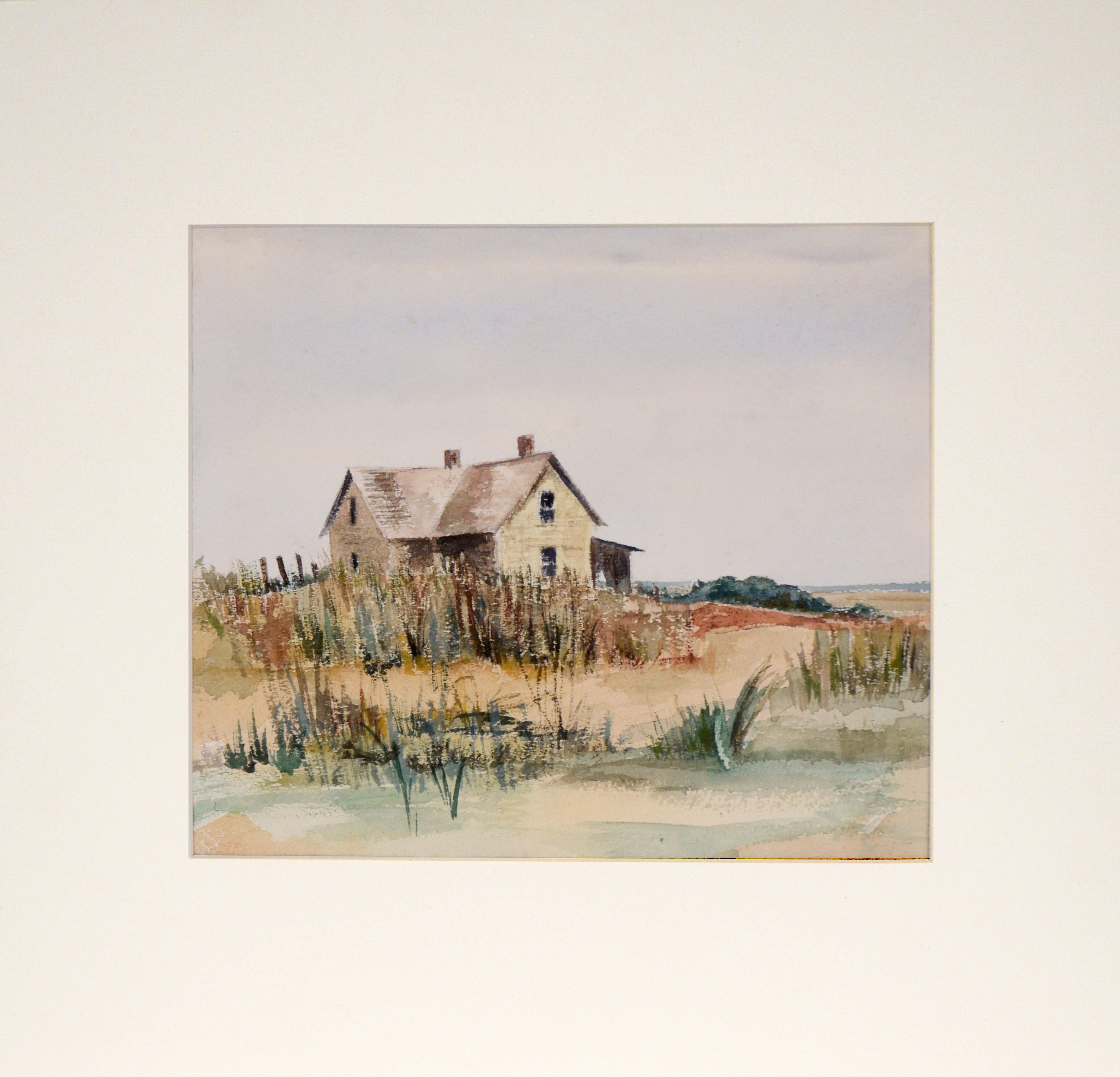 Unknown Landscape Art – Bauernhaus am Meer - Original Aquarell auf Papier