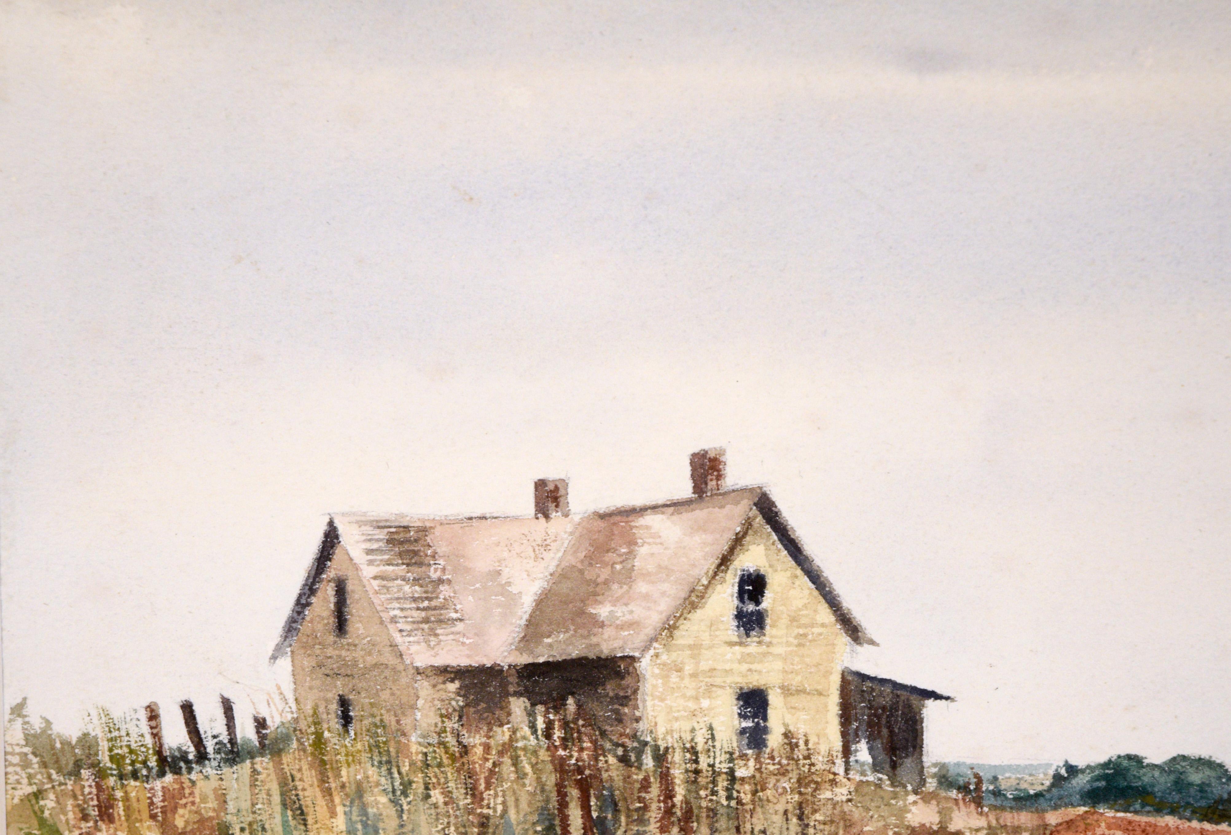 Bauernhaus am Meer - Original Aquarell auf Papier (Amerikanischer Impressionismus), Art, von Unknown