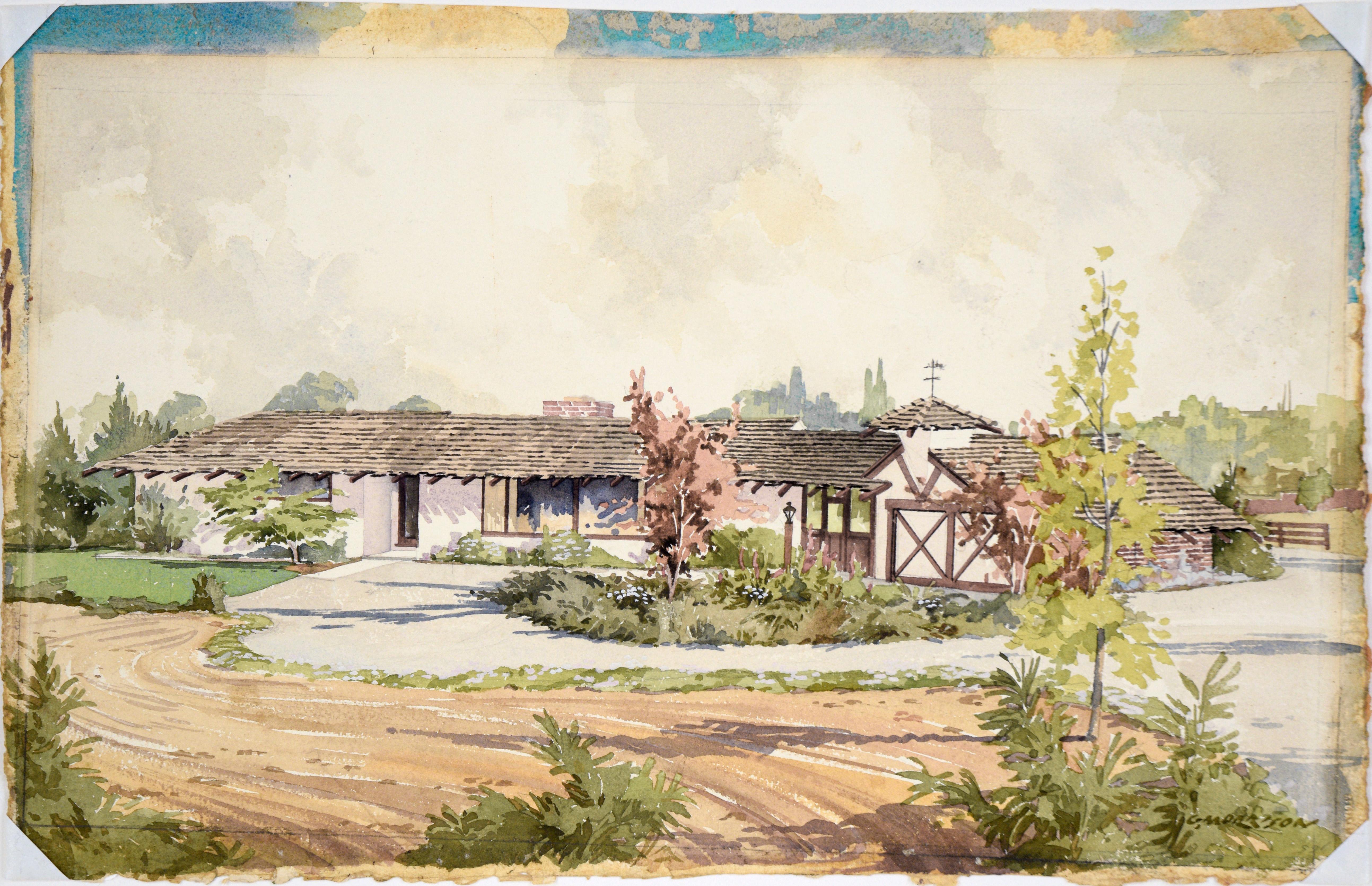 California Ranch Original Watercolor Landscape  For Sale 2
