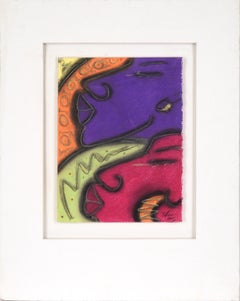 Zwei Gesichter (Purple and Magenta) in Pastell auf Papier