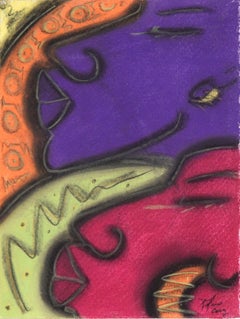 Two Faces (Purple and Magenta) in Pastel on Paper