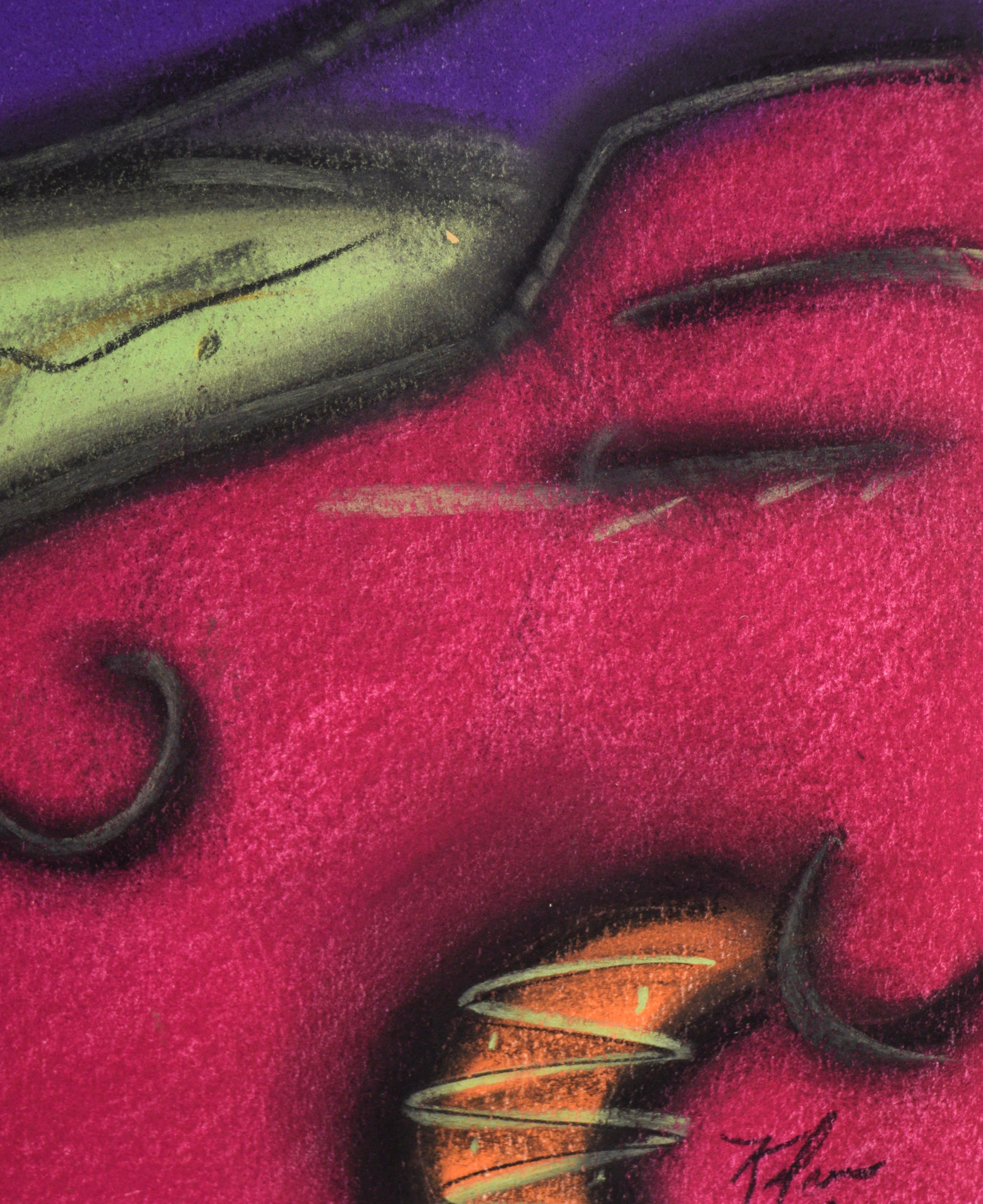 Two Faces (Purple and Magenta) in Pastel on Paper For Sale 2