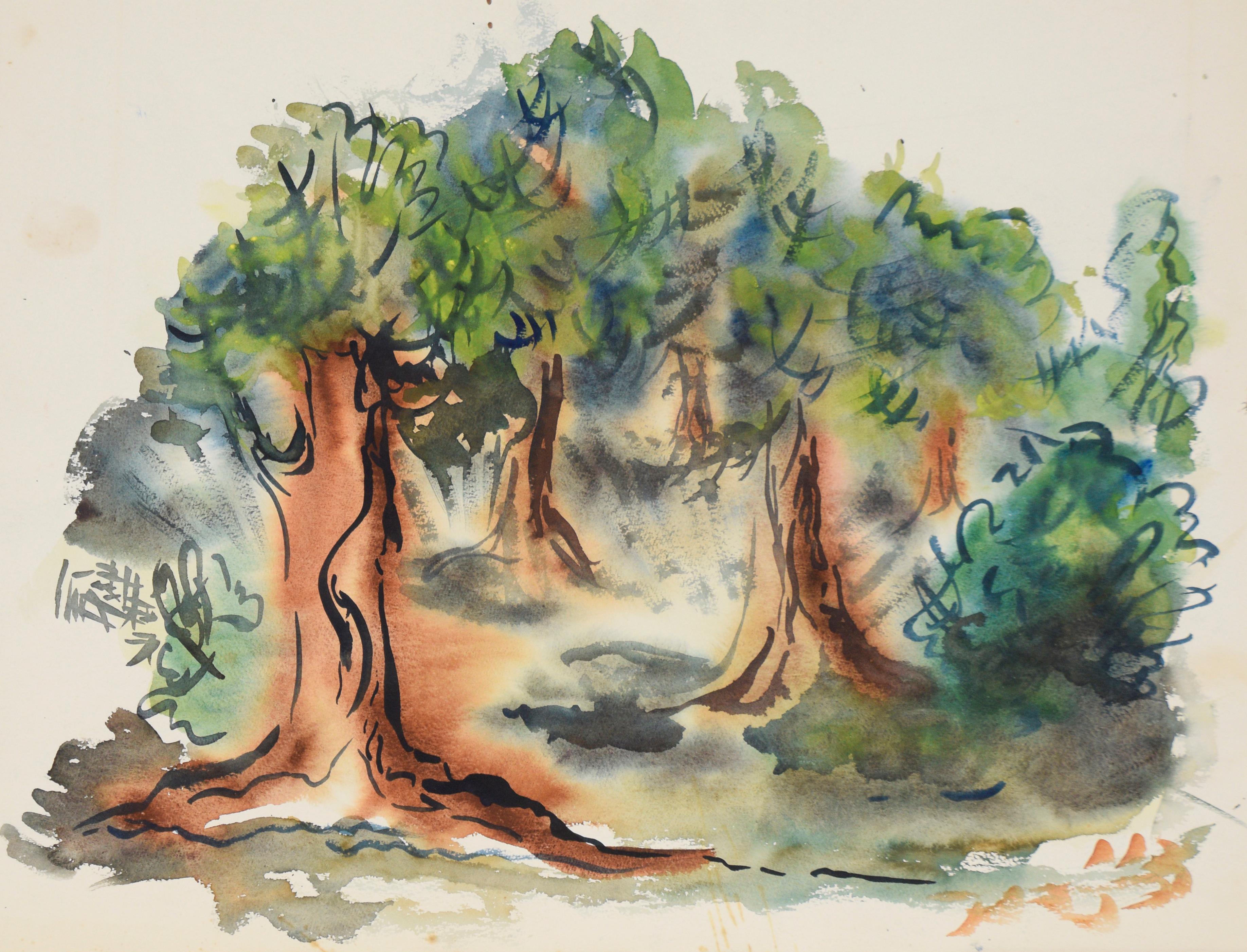 Through The Trees - Original Watercolor on Paper - American Impressionist Art by Bertram Spencer