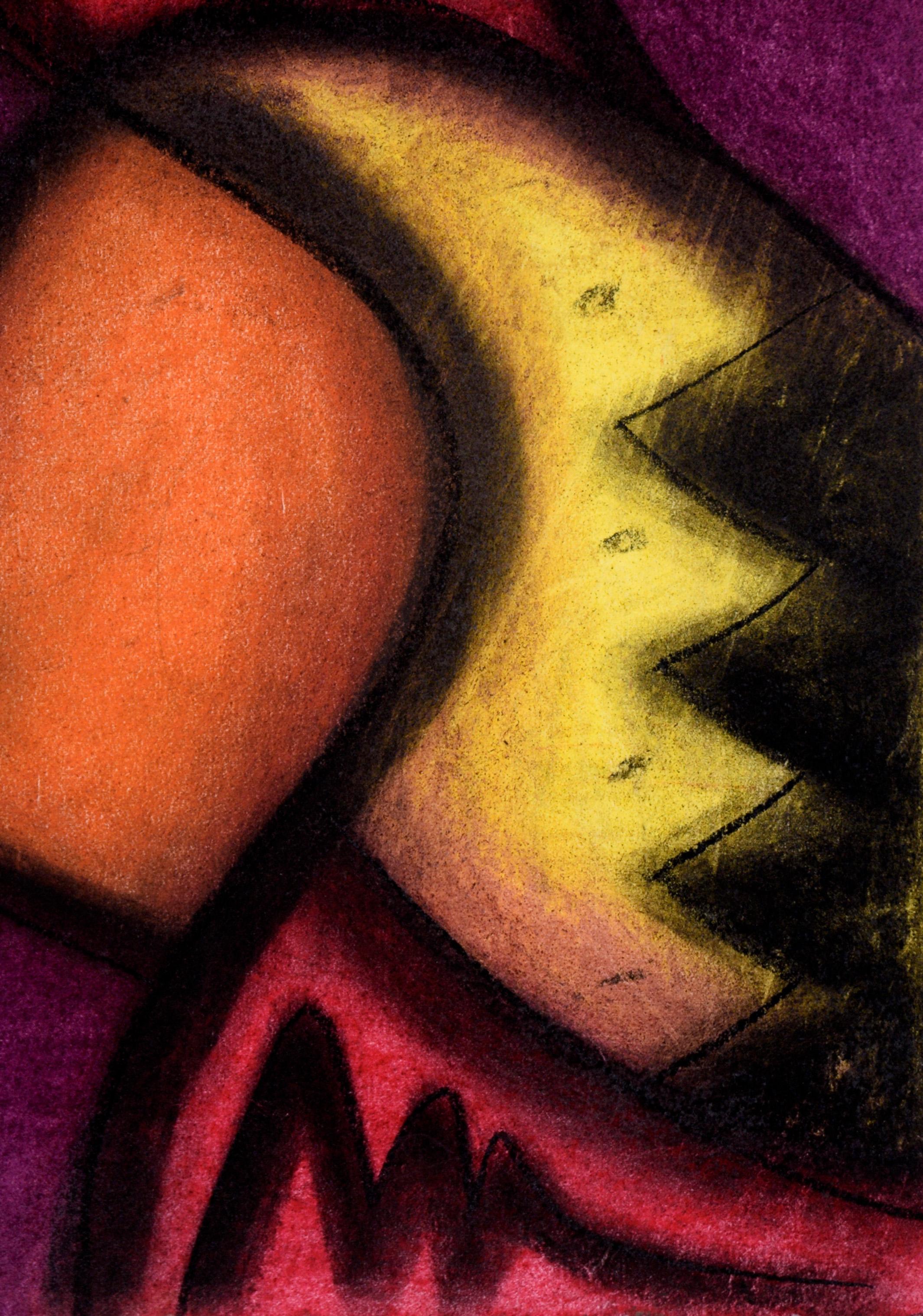Abstrakter Akt, figurativ in Pastell auf Papier (Schwarz), Abstract Drawing, von Kelvin Curry