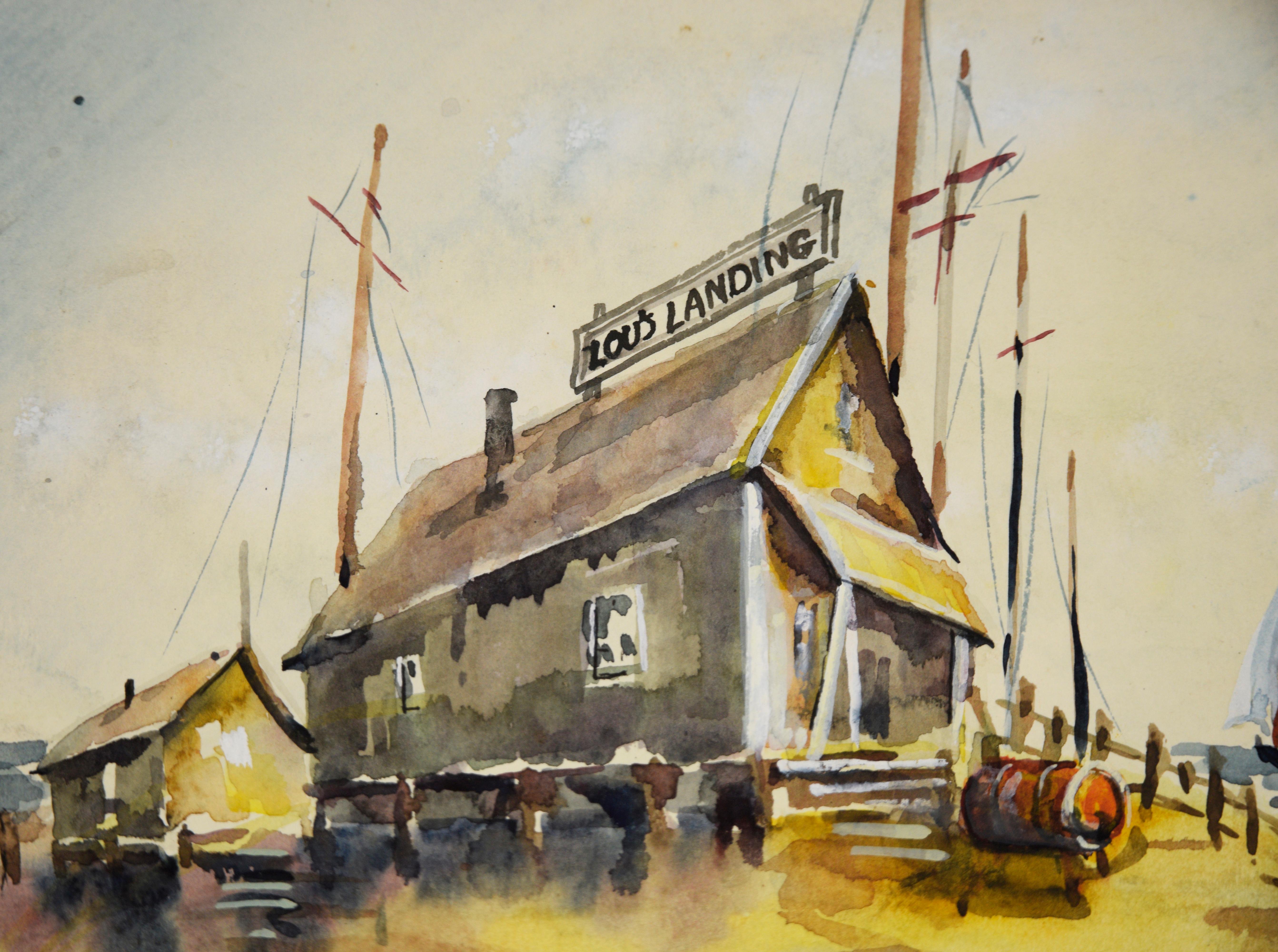 Lou's Landing - Aquarelle originale sur papier - Modernisme américain Art par Ray Skelton