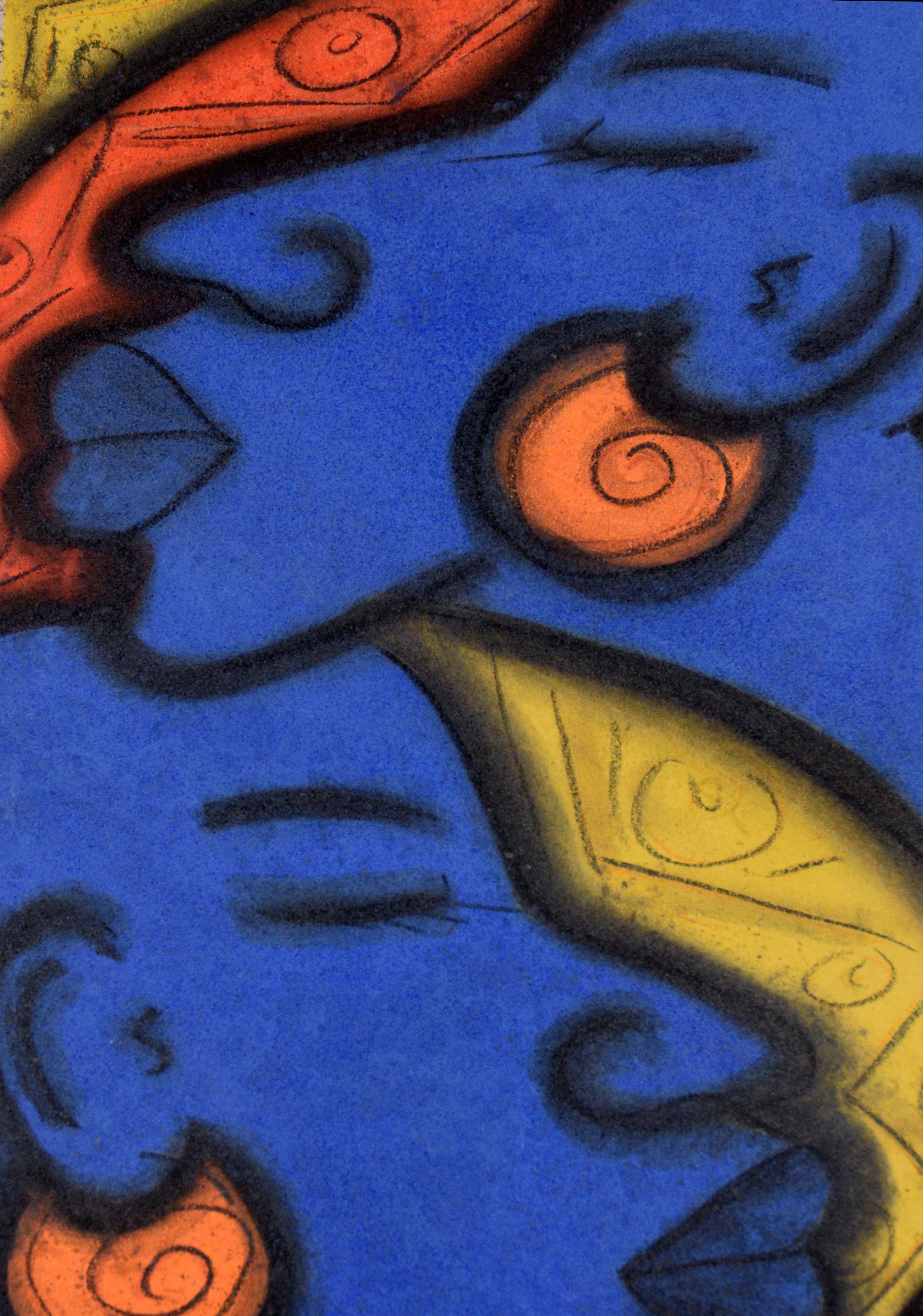 Drei Frauen mit Ohrringen in Pastell auf Papier (Schwarz), Abstract Drawing, von Kelvin Curry