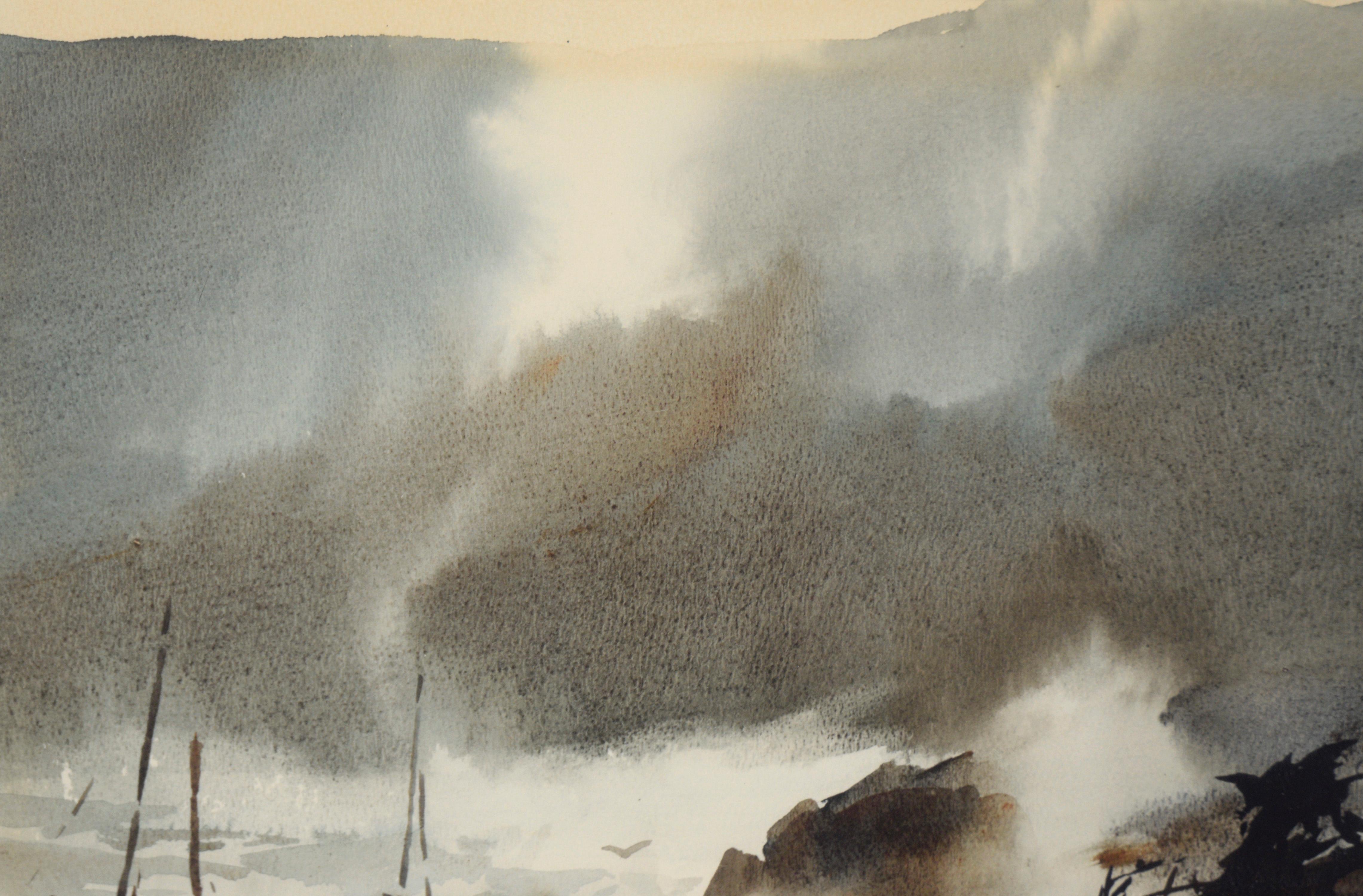 Sturmküste mit Segelbooten - Meereslandschaft in Aquarell auf schwerem Papier aus der Mitte des Jahrhunderts (Moderne), Art, von Werner Jurgens