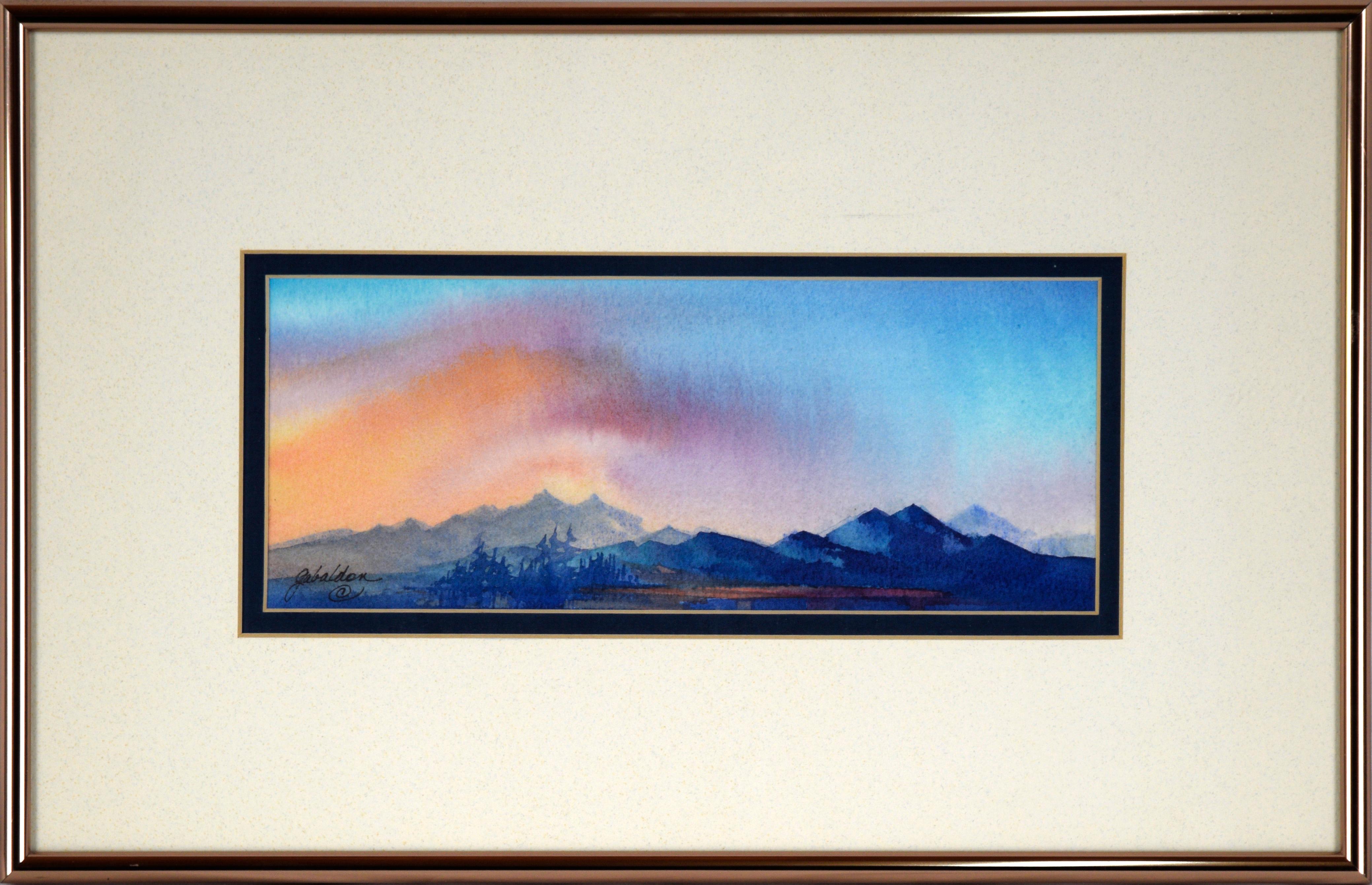 „Sunrise Wave“ Kleine Landschaft in Aquarell auf Papier, großformatig