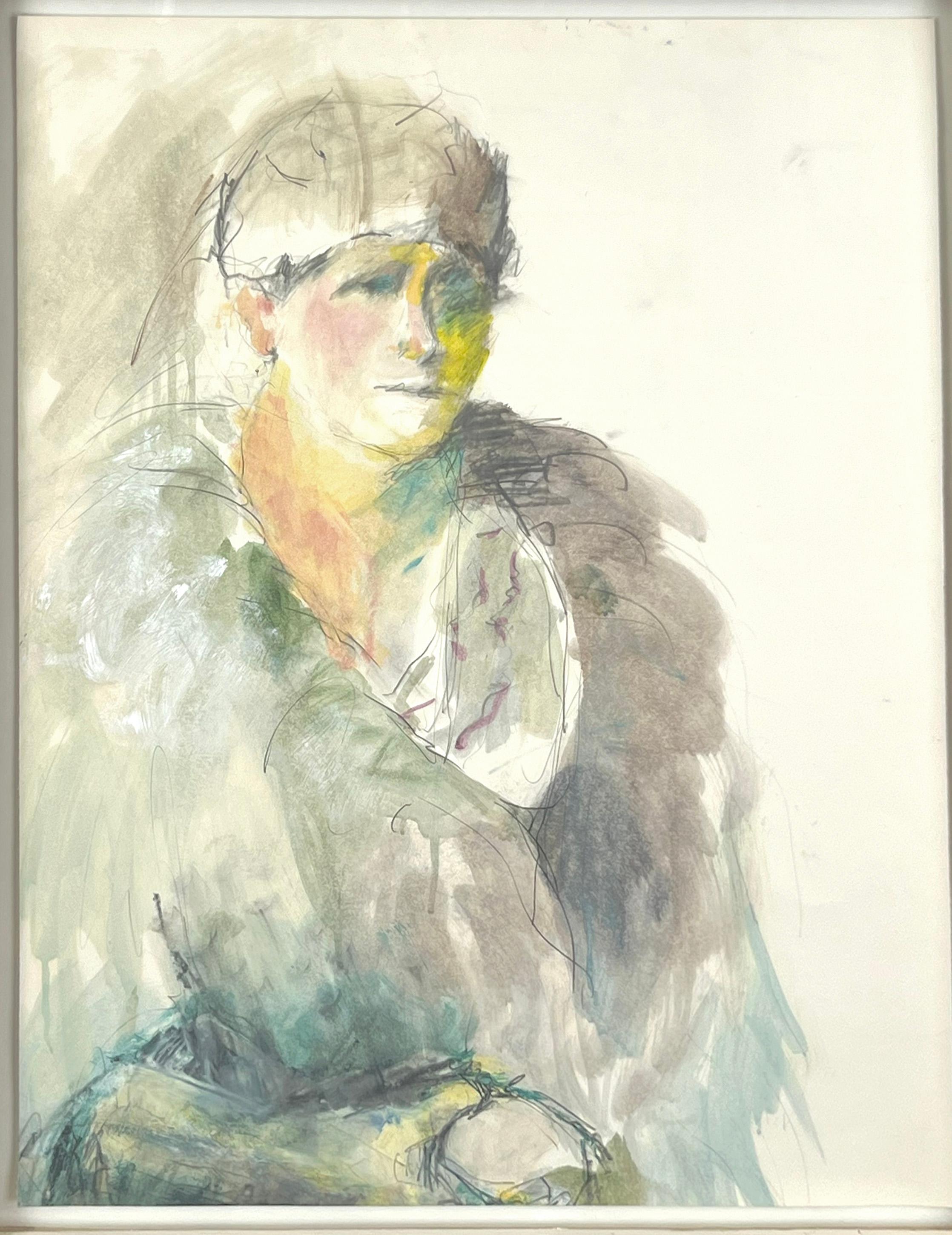 Ritratto impressionista di donna acquerello originale a guazzo stile Picasso - Art di Mayumi Watanabe