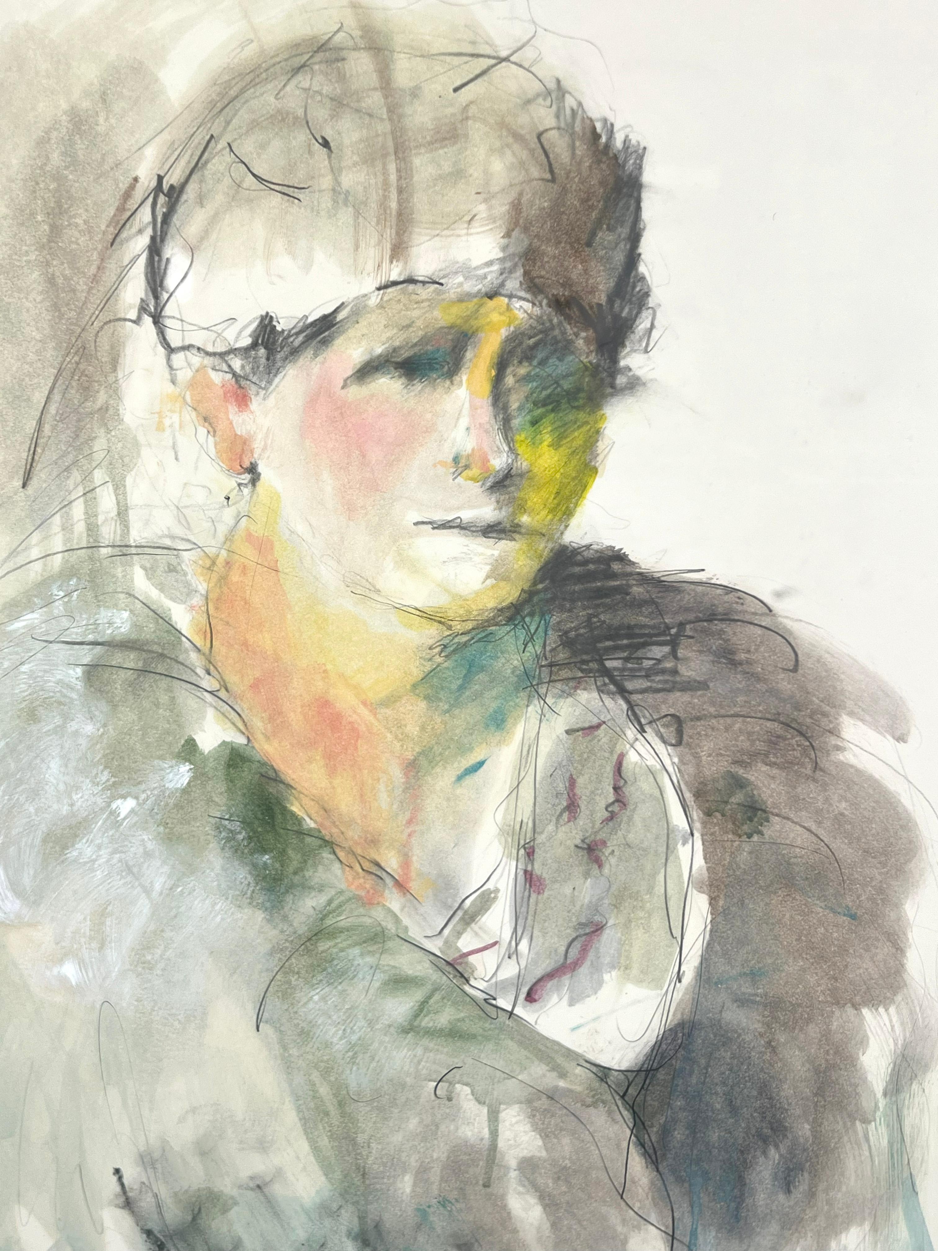Ritratto impressionista di donna acquerello originale a guazzo stile Picasso - Art Impressionismo astratto di Mayumi Watanabe