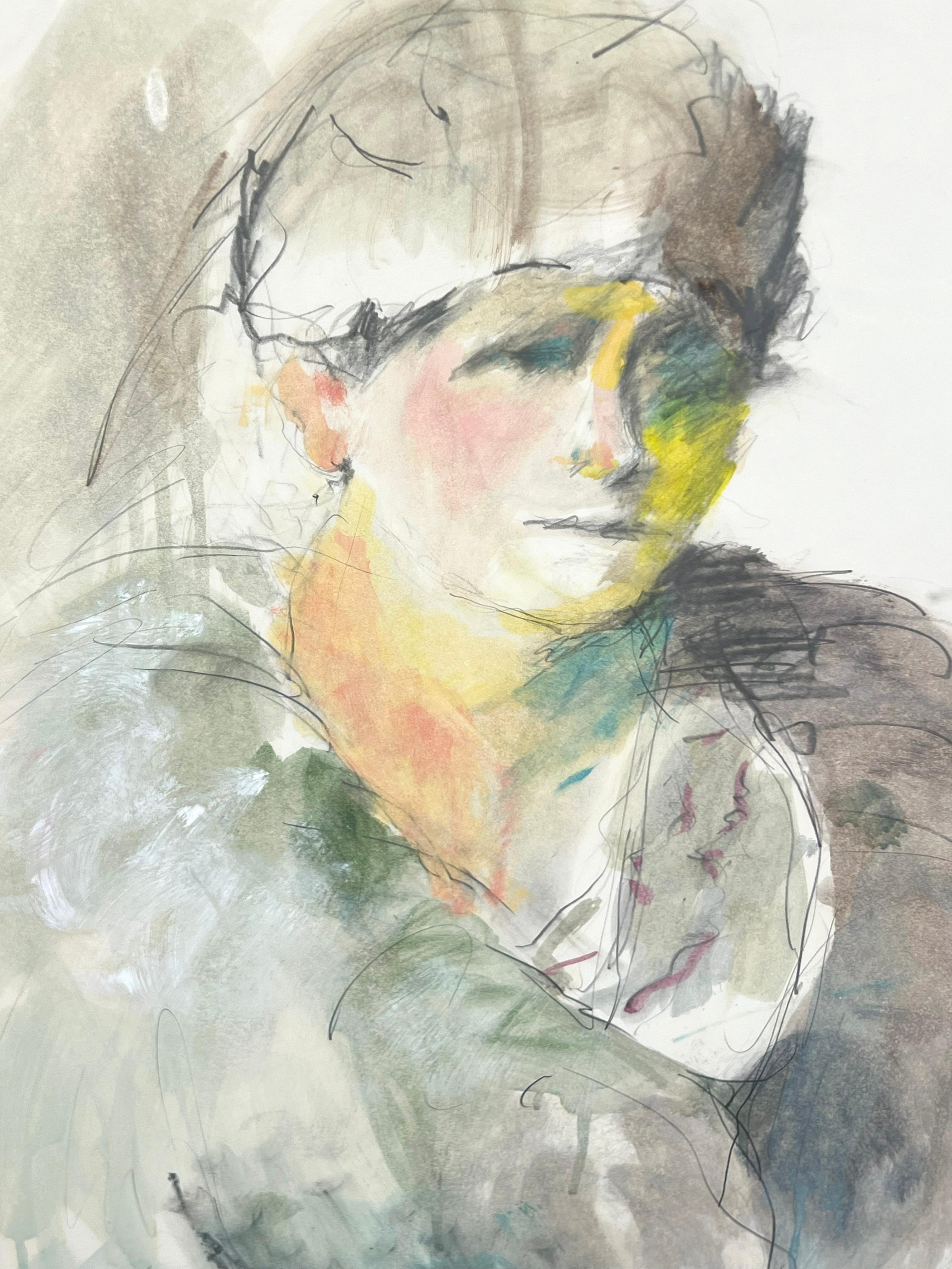 Ritratto impressionista di donna Gouache e acquerello originale 
Ritratto impressionista nello stile di Picasso e Matisse dell'artista californiana Mayumi Watanabe (A.I.C., 20° secolo). Mayumi è arrivata in California nel 1980-81 dopo aver lasciato
