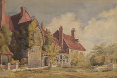 Mansión inglesa junto al cementerio - Acuarela sobre papel de finales del siglo XIX