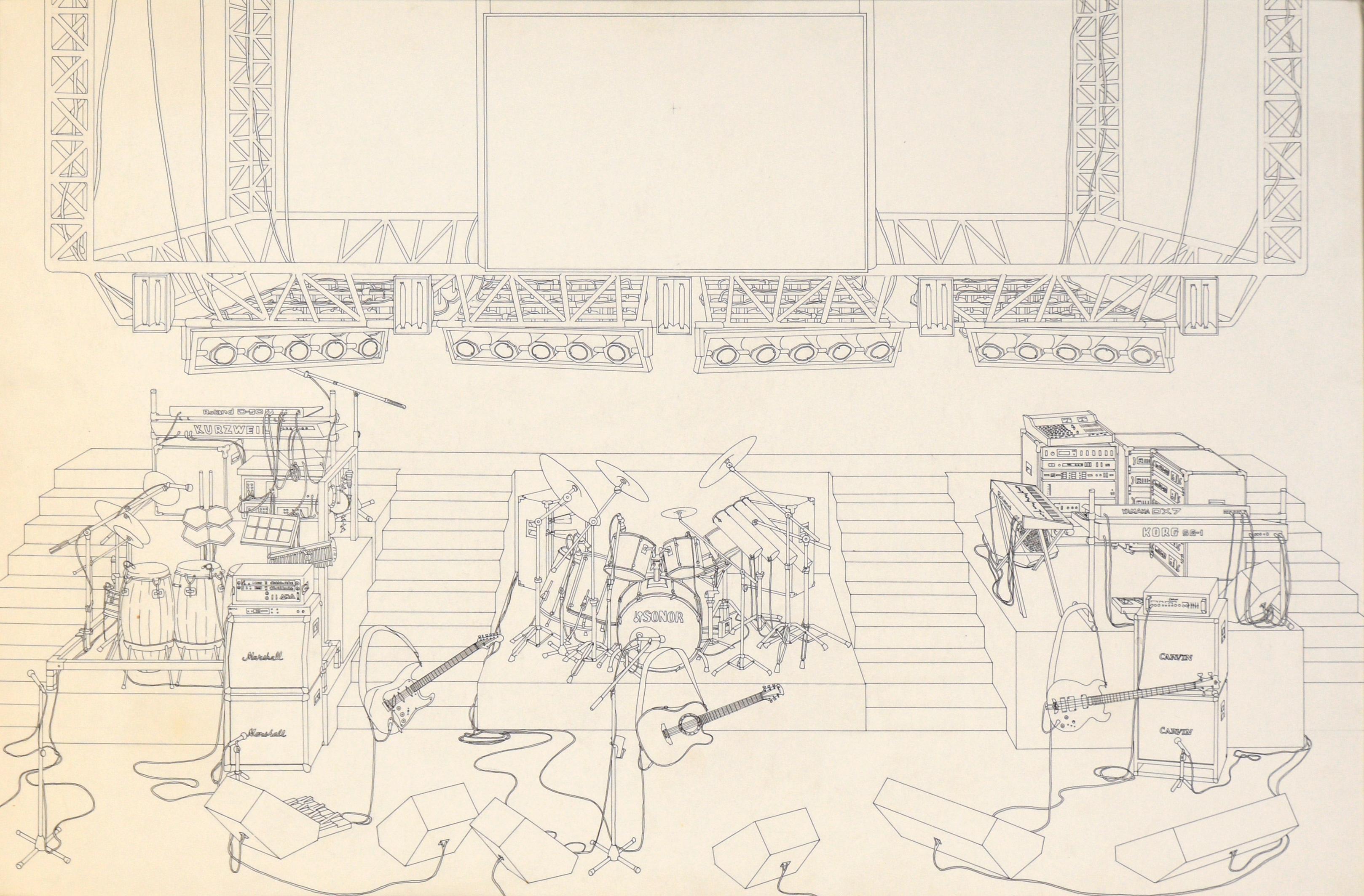 Montaje del concierto en directo de Paul Simon - Dibujo técnico a bolígrafo sobre cartulina gruesa - Art de Unknown