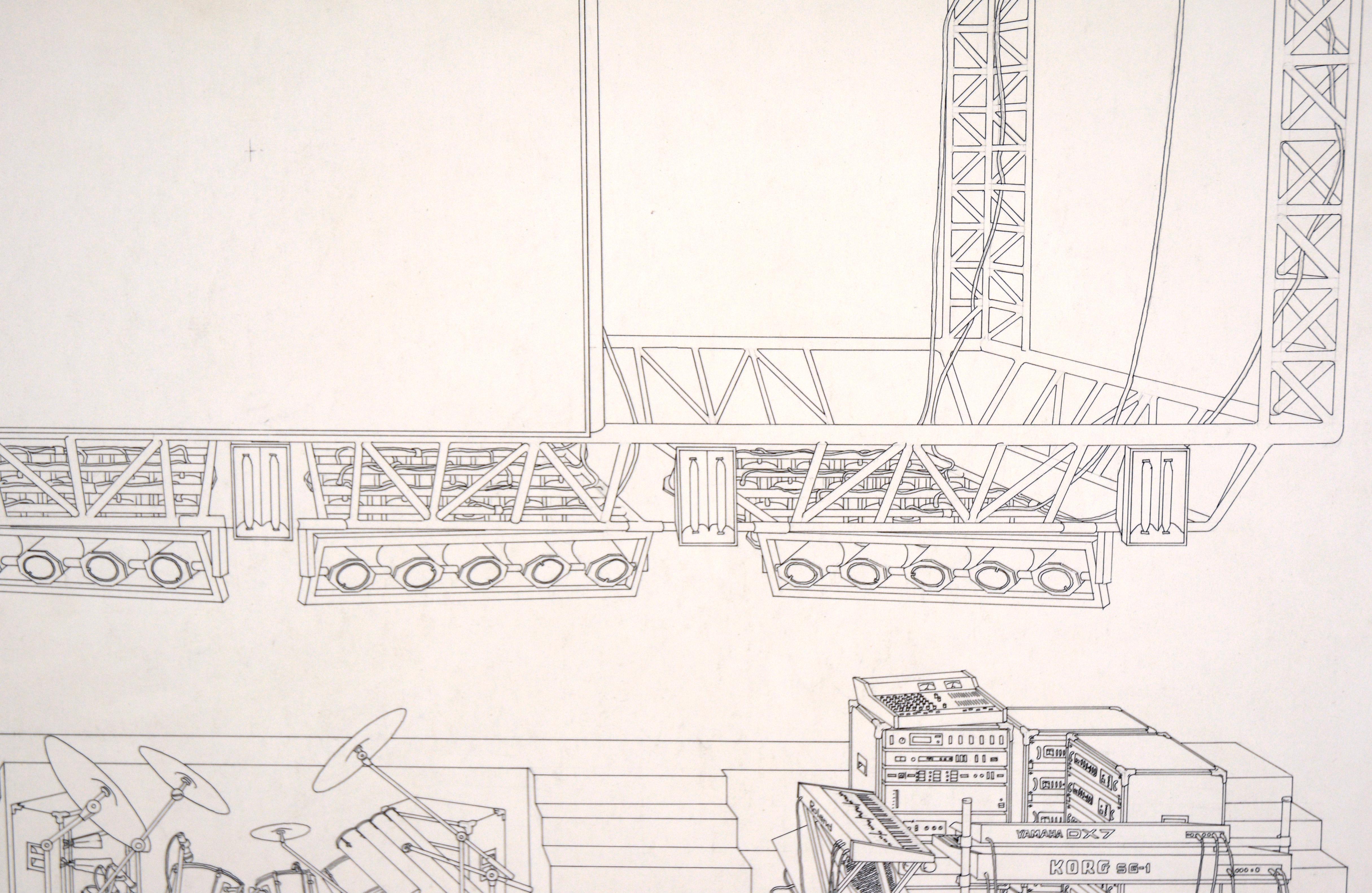 Montaje del concierto en directo de Paul Simon - Dibujo técnico a bolígrafo sobre cartulina gruesa en venta 2