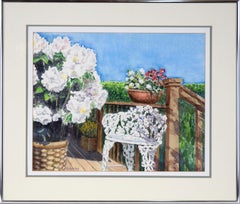 Back Porch – Santa Cruz, Kalifornien, Landschaft in Aquarell auf Papier