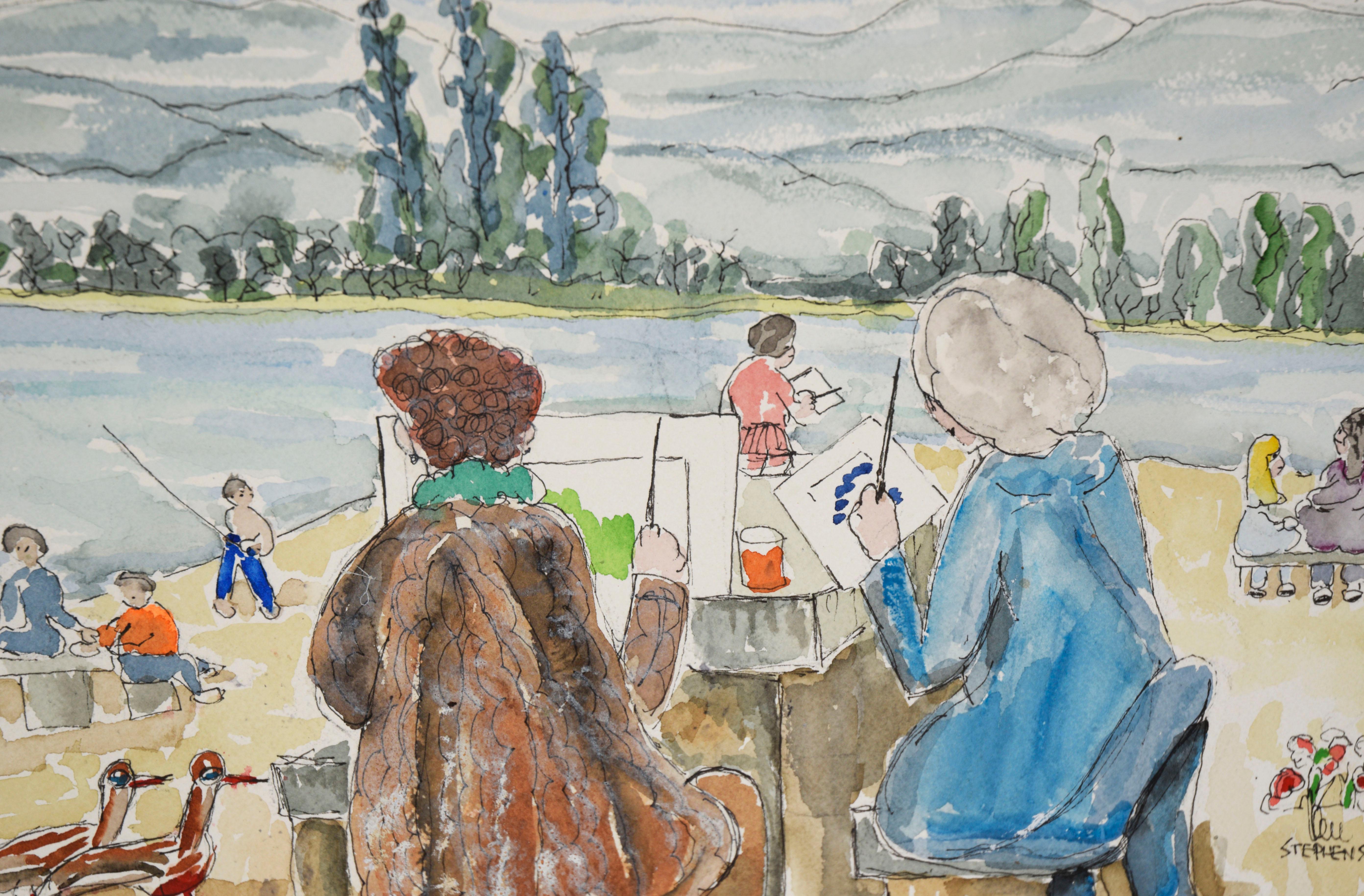 A Day At The Lake – Original-Aquarell auf Papier (Amerikanischer Impressionismus), Art, von Ken L. Stephens