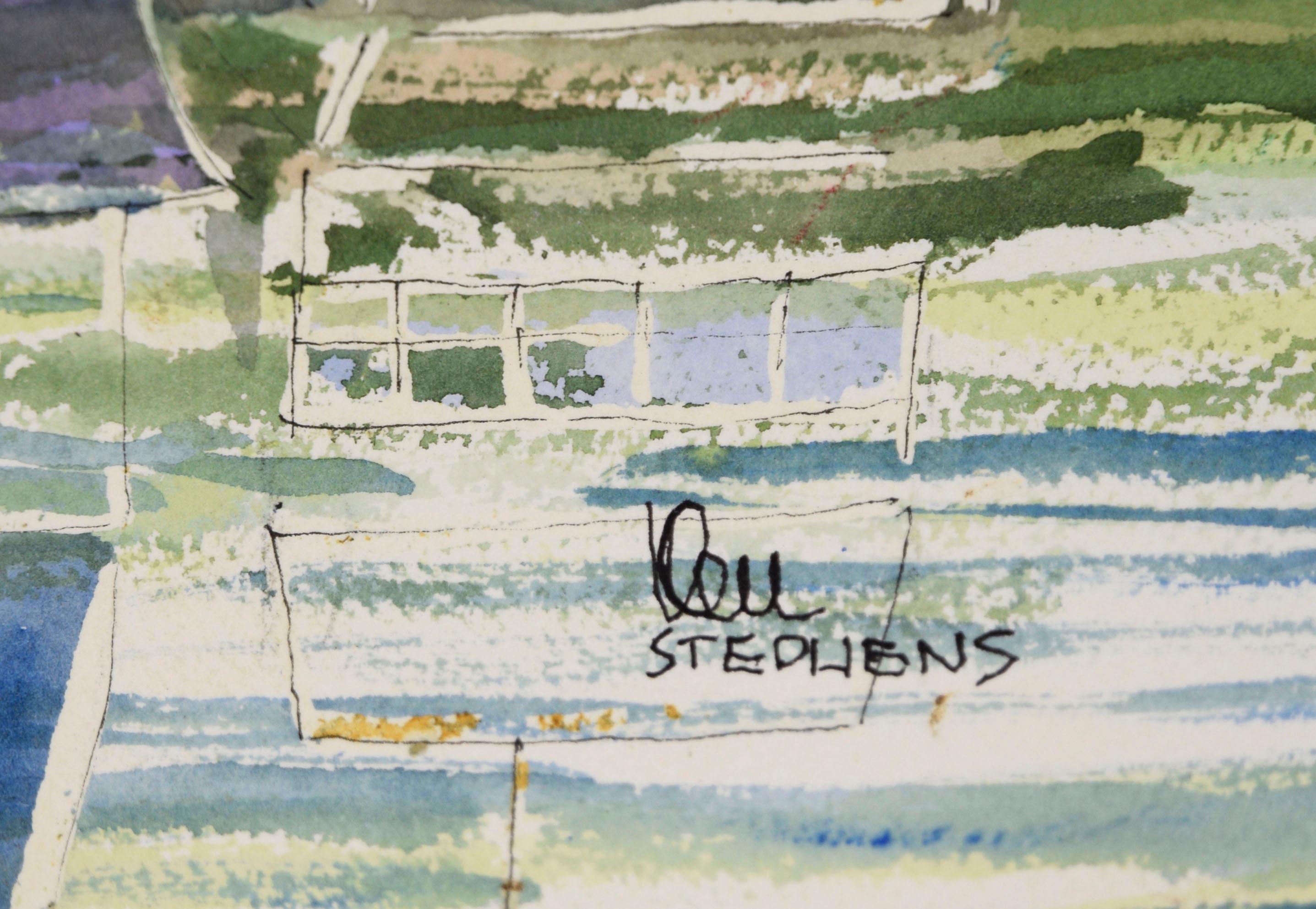 Boats Docked On The River – Original-Aquarell auf Papier


Original-Aquarell auf Papier mit der Darstellung von am Wasser geparkten Booten von Ken L. Stephens (Amerikaner. 20. Jahrhundert). Bunte Boote liegen ruhig auf dem ruhigen See. Zwei Jungen