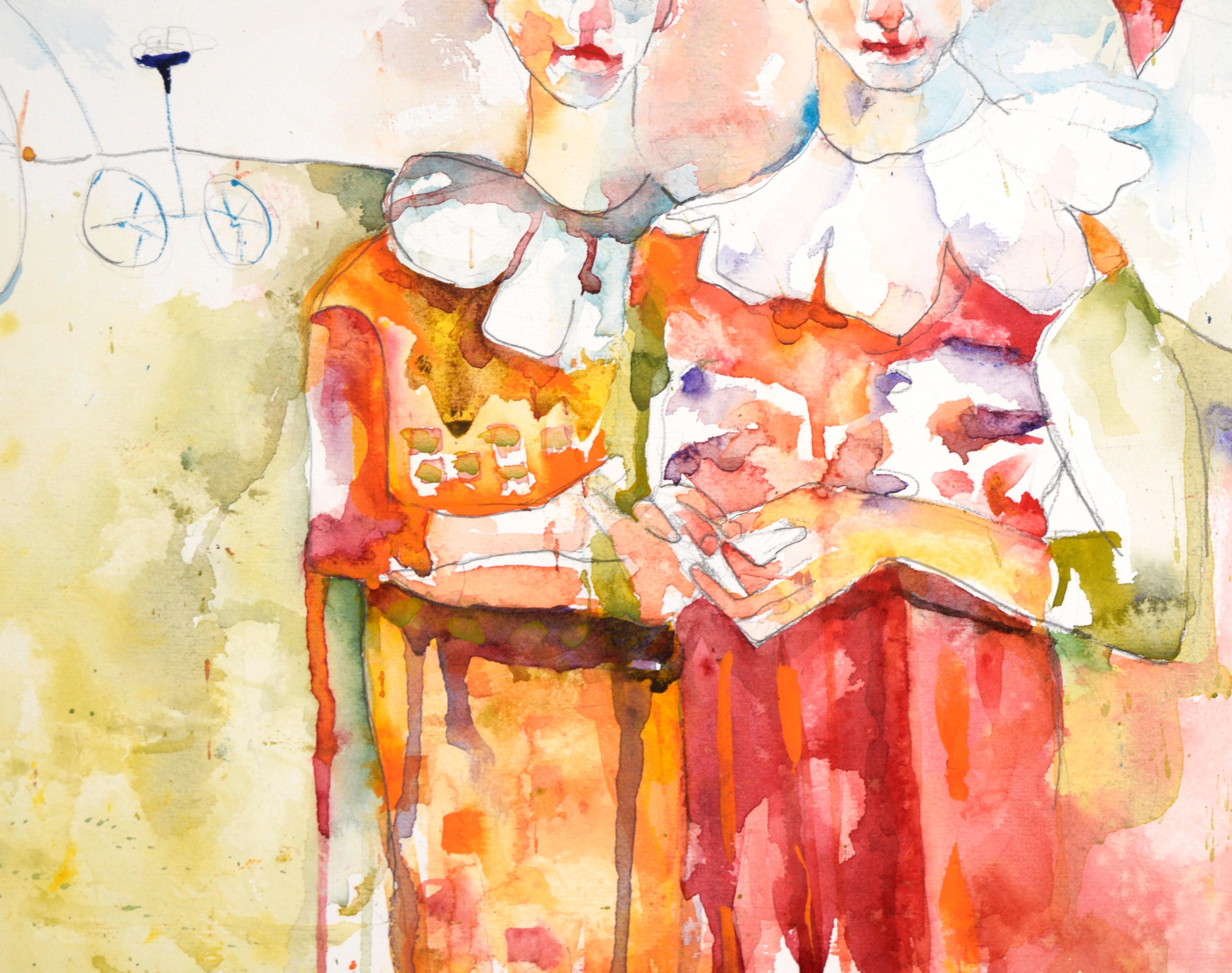 „Sacred Arts“ – Figuratives Harlekin-Aquarell mit Clown auf schwerem Papier im Angebot 2