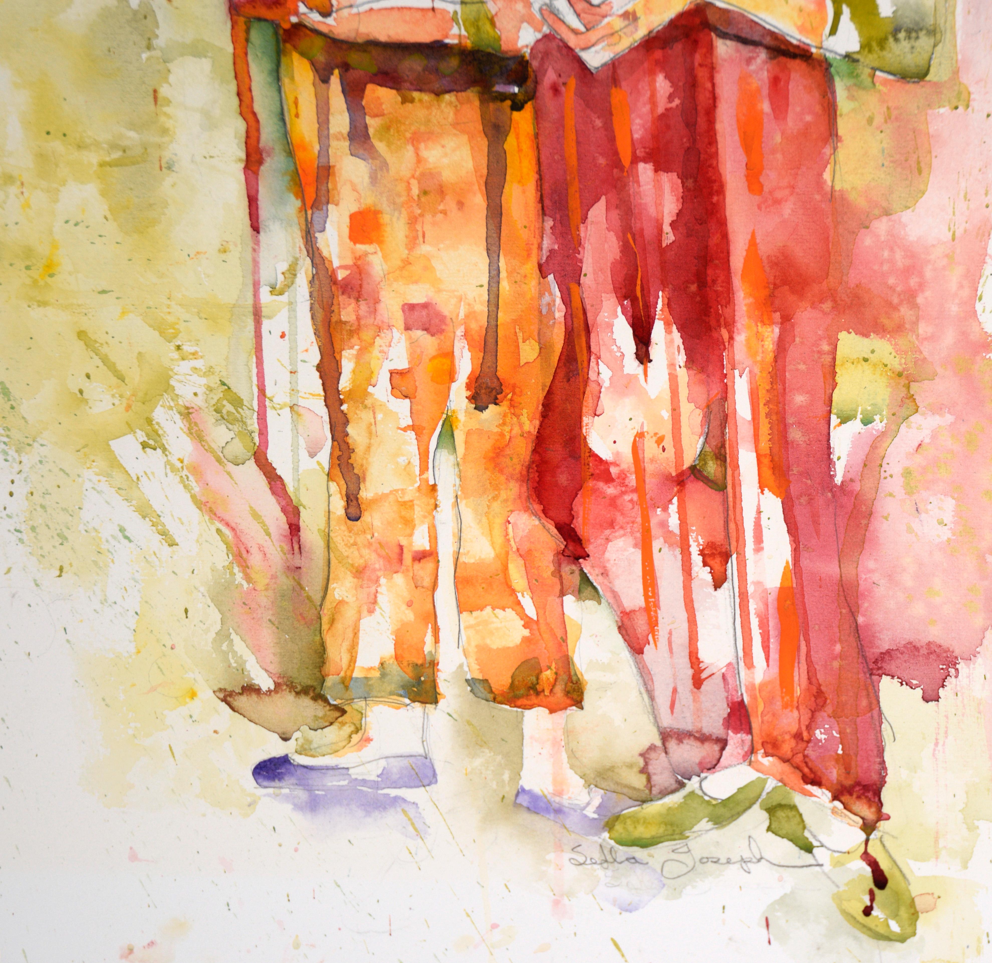„Sacred Arts“ – Figuratives Harlekin-Aquarell mit Clown auf schwerem Papier im Angebot 4