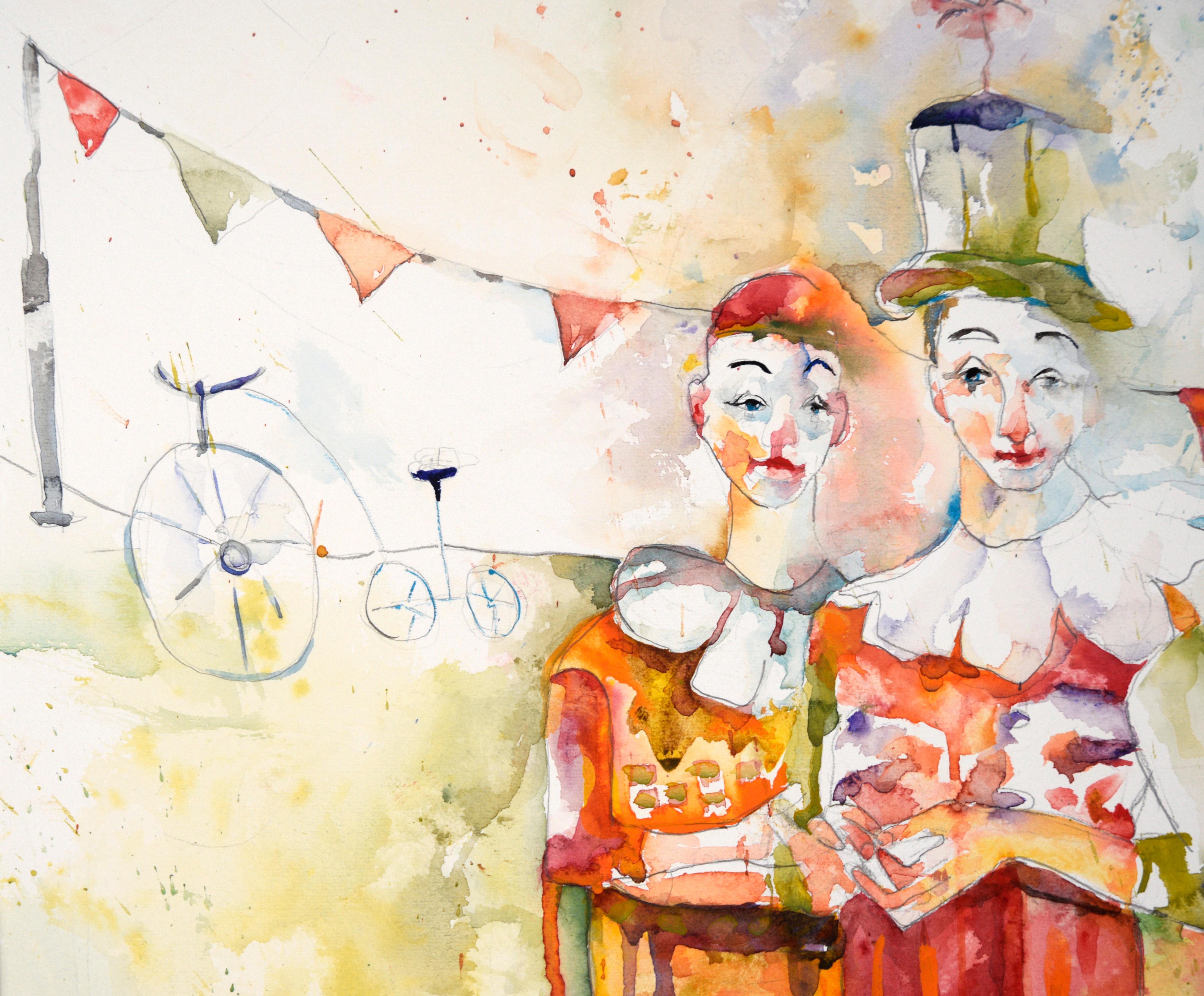 „Sacred Arts“ – Figuratives Harlekin-Aquarell mit Clown auf schwerem Papier im Angebot 1