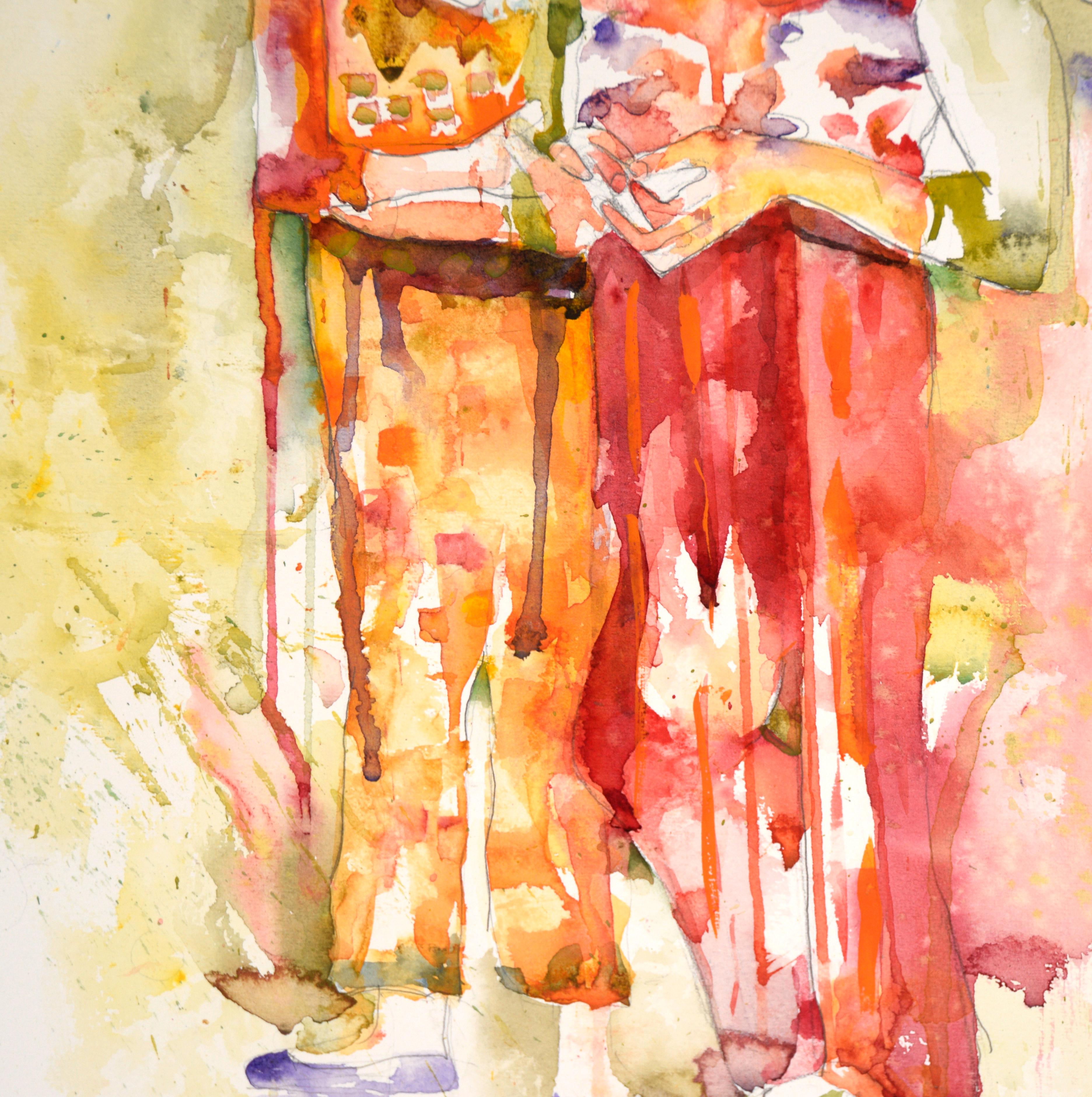 „Sacred Arts“ – Figuratives Harlekin-Aquarell mit Clown auf schwerem Papier im Angebot 3