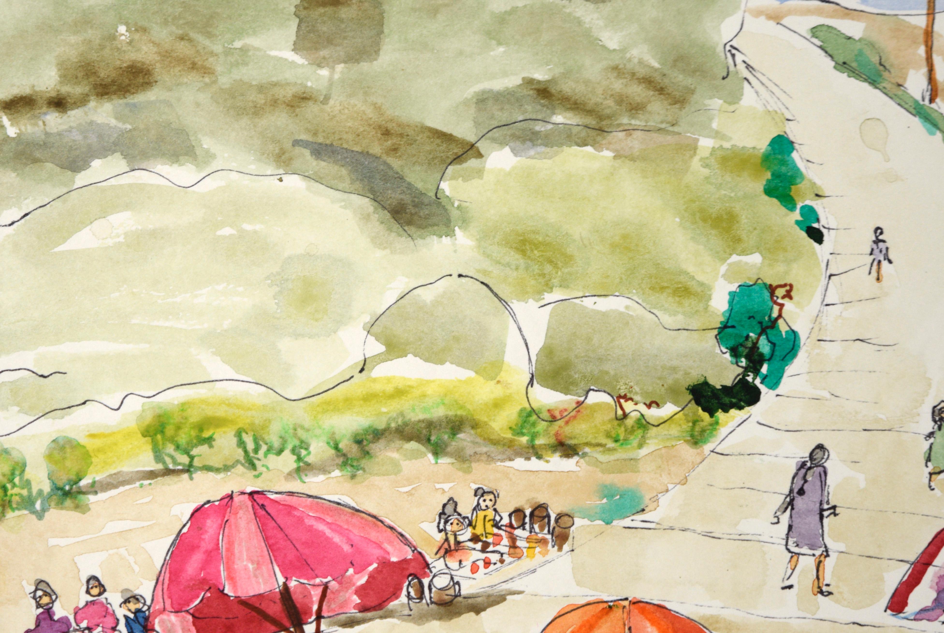 Farmer's Market - Aquarelle originale sur papier - Contemporain Art par Ken L. Stephens