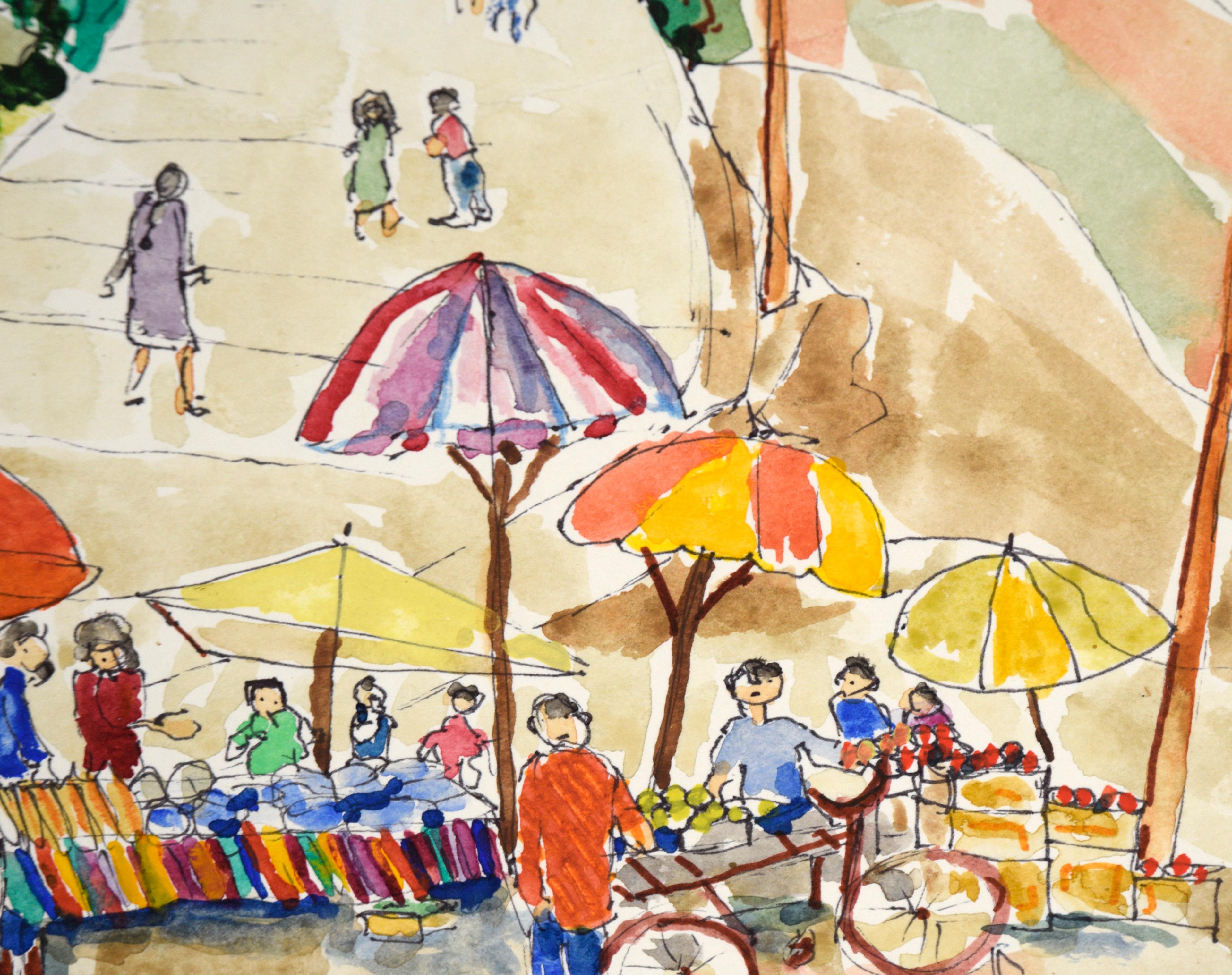 Farmer's Market - Aquarelle originale sur papier en vente 1